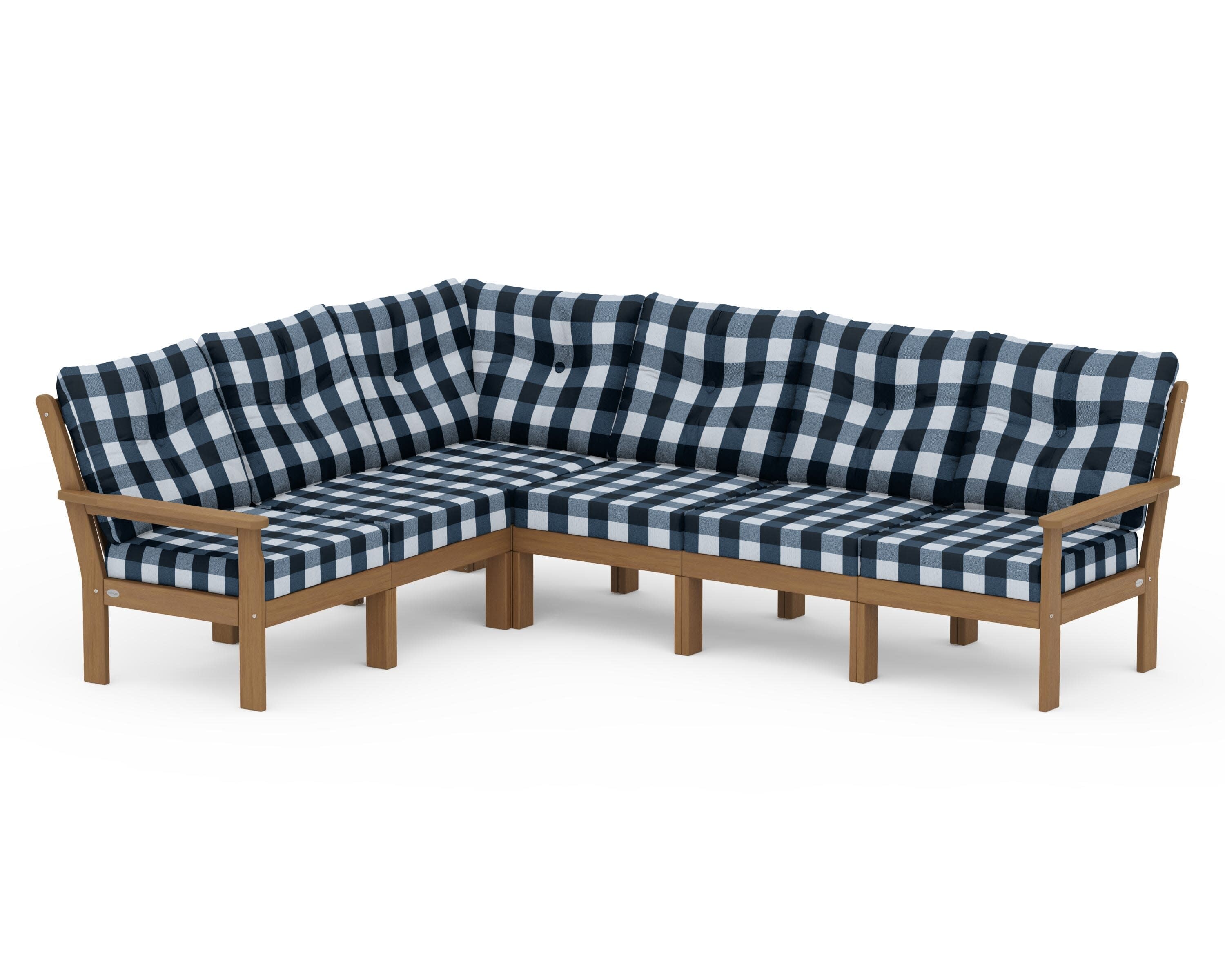 Vineyard 6-Piece Sectional in Natural / Buffalo Plaid Marine Indigo