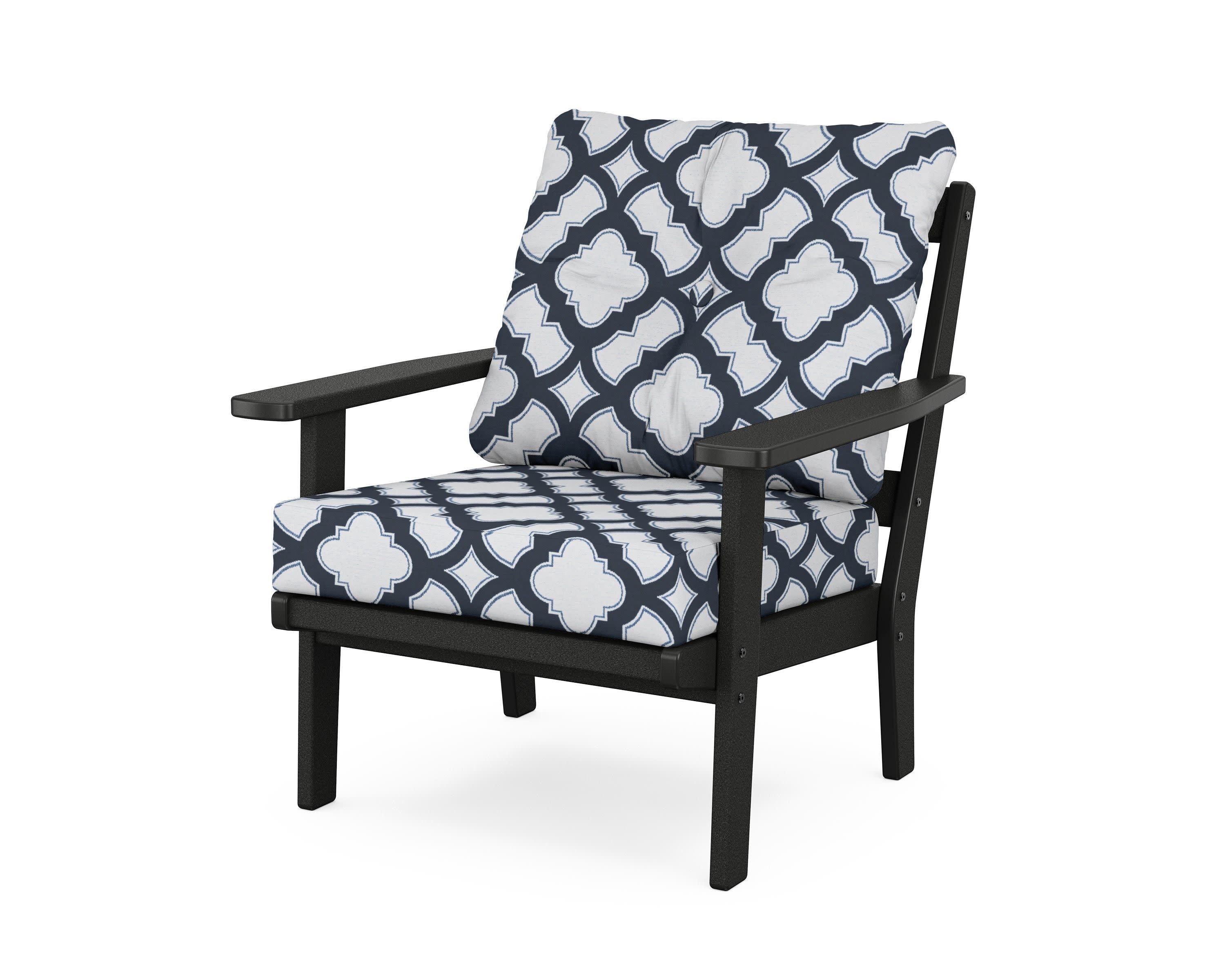Oxford Deep Seating Chair in Black / Trellis Marine Indigo