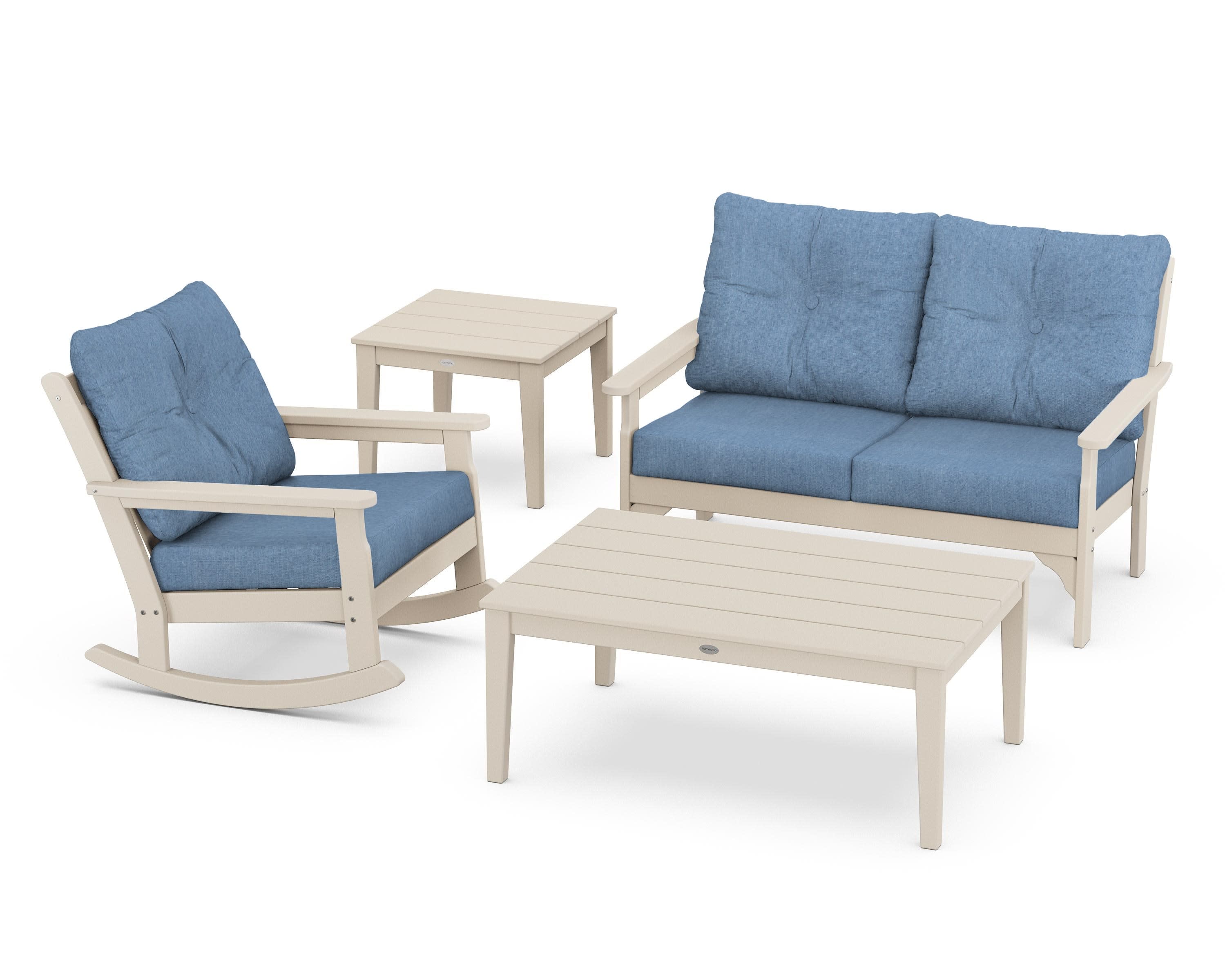 Vineyard 4-Piece Deep Seating Rocker Set in Sand / Sky Blue