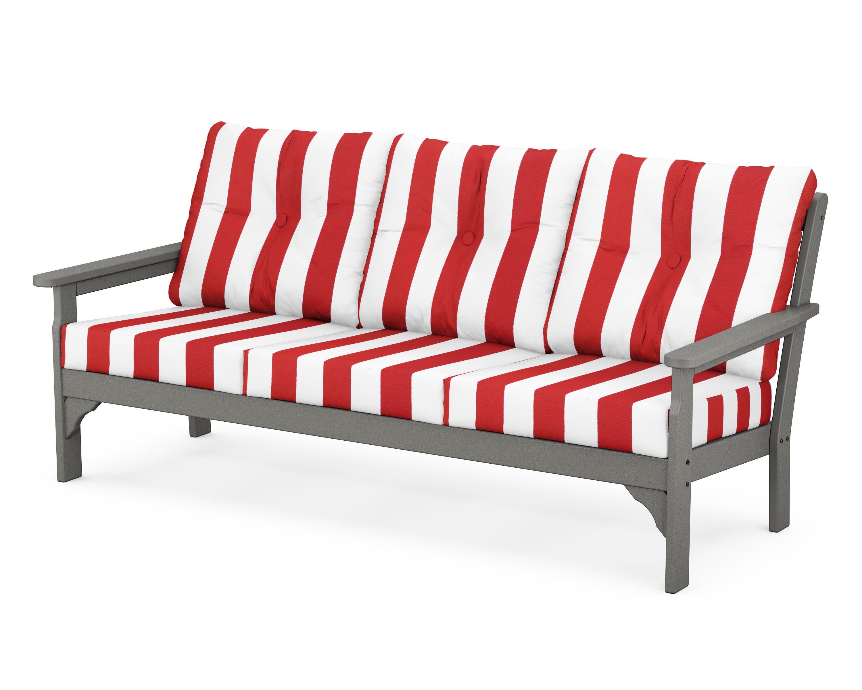 Vineyard Deep Seating Sofa in Slate Grey / Cabana Stripe Crimson