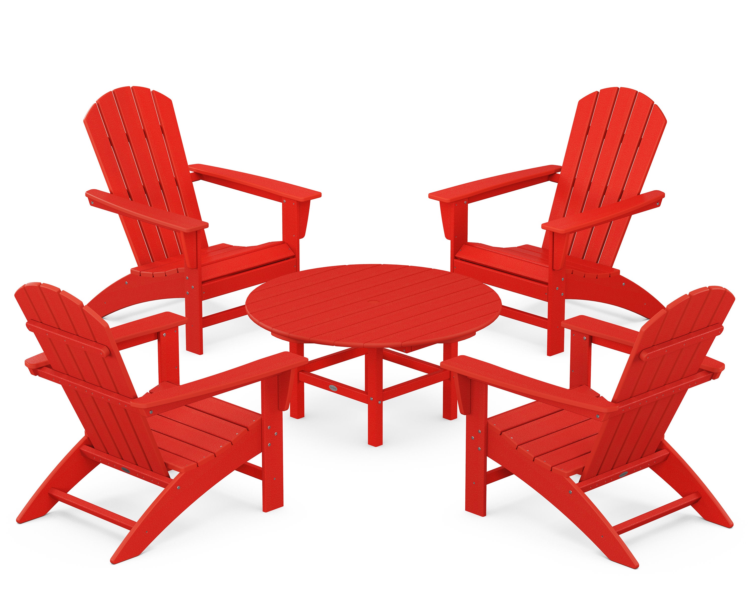Nautical 5-Piece Adirondack Chair Conversation Set in Sunset Red
