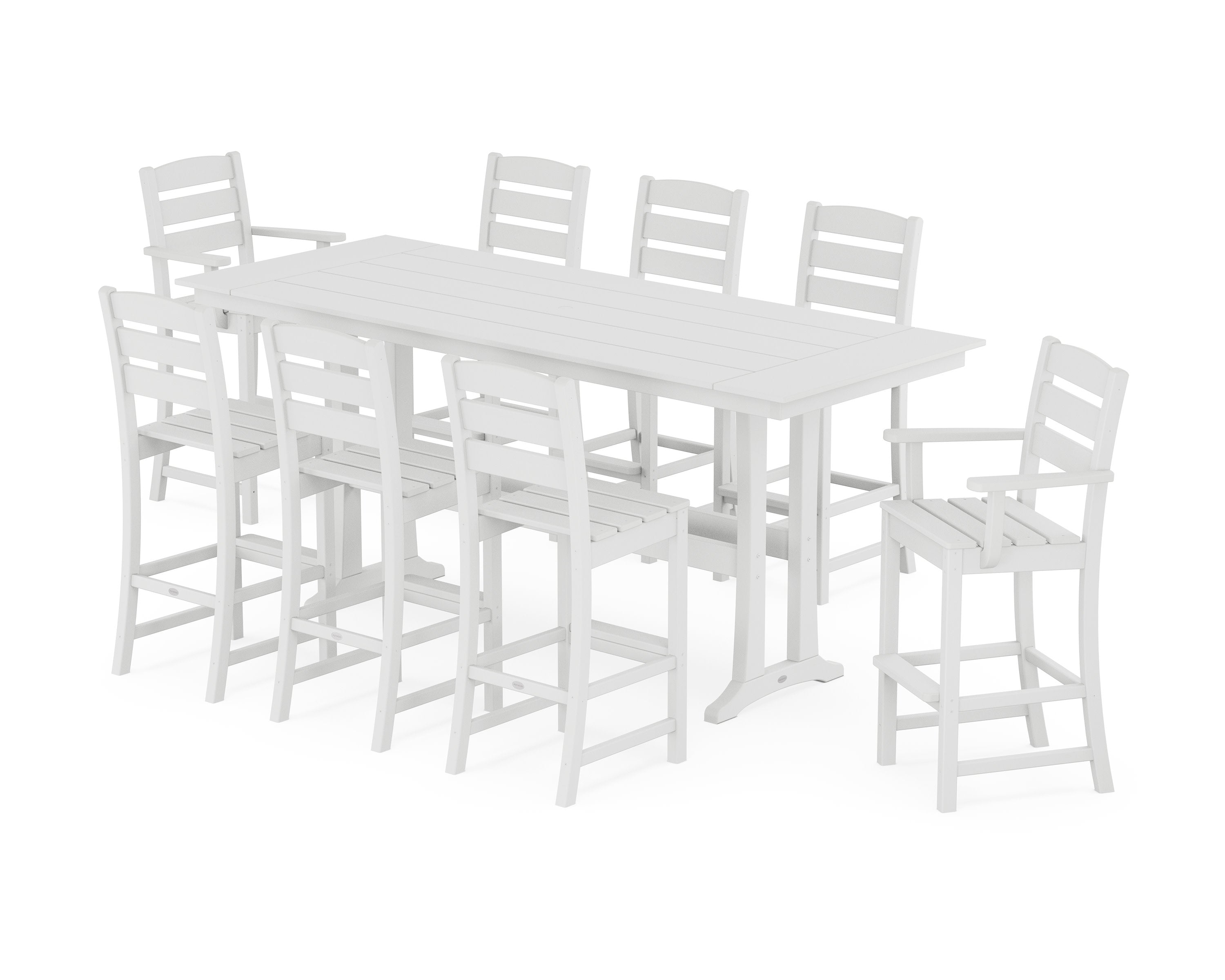 Lakeside 9-Piece Farmhouse Bar Set with Trestle Legs in White