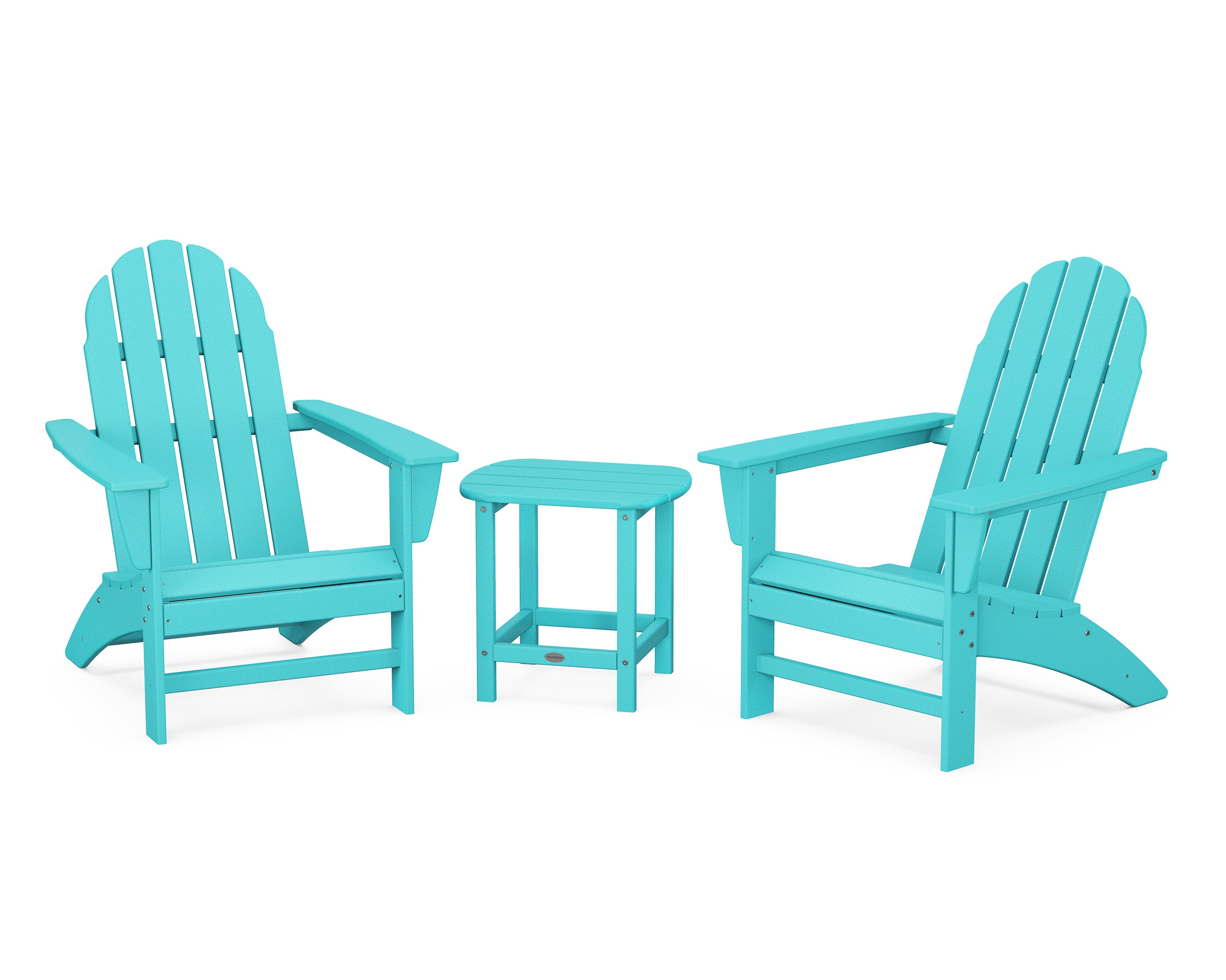 Vineyard 3-Piece Adirondack Set with South Beach 18" Side Table in Aruba
