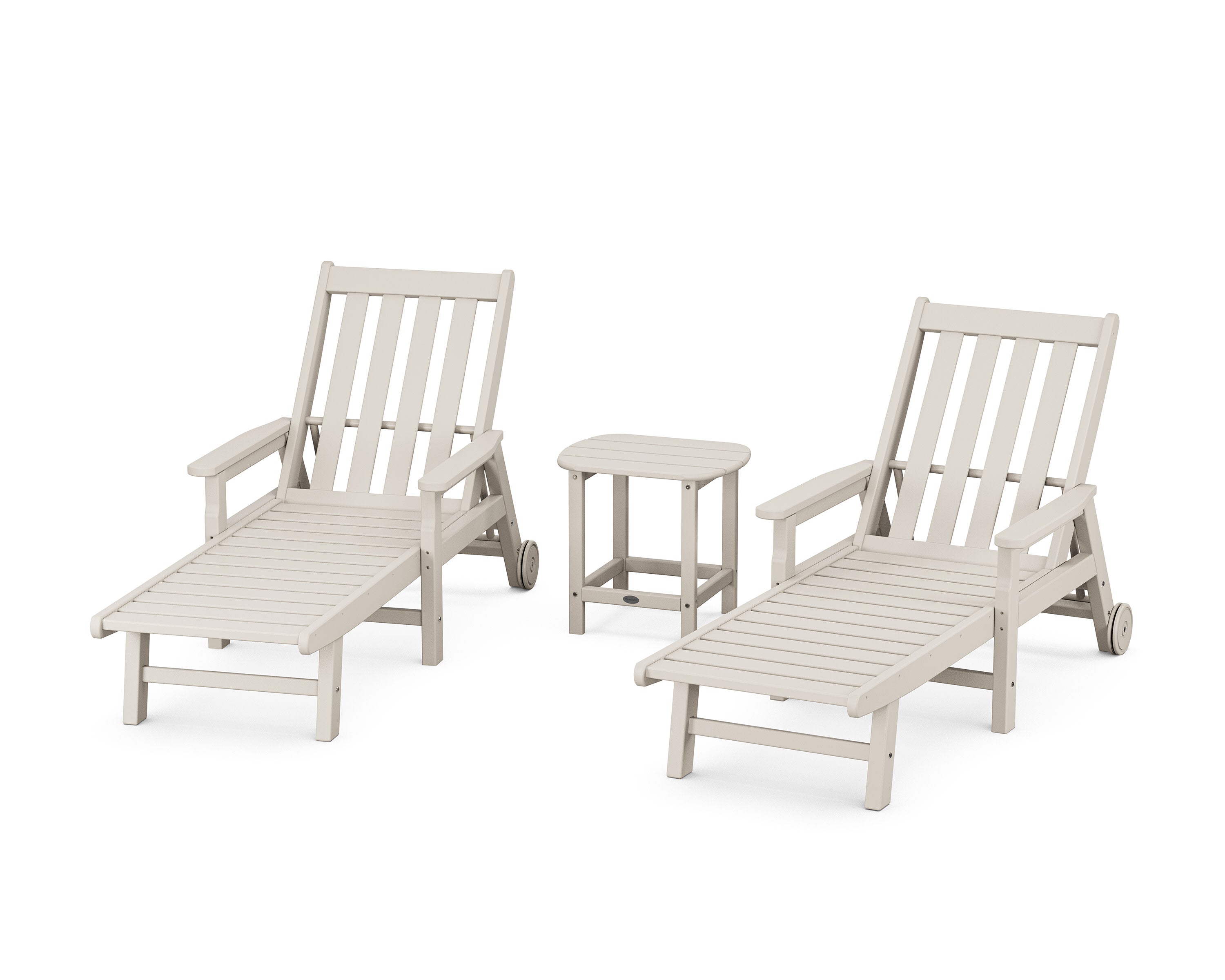Vineyard 3-Piece Chaise with Arms and Wheels Set in Sand