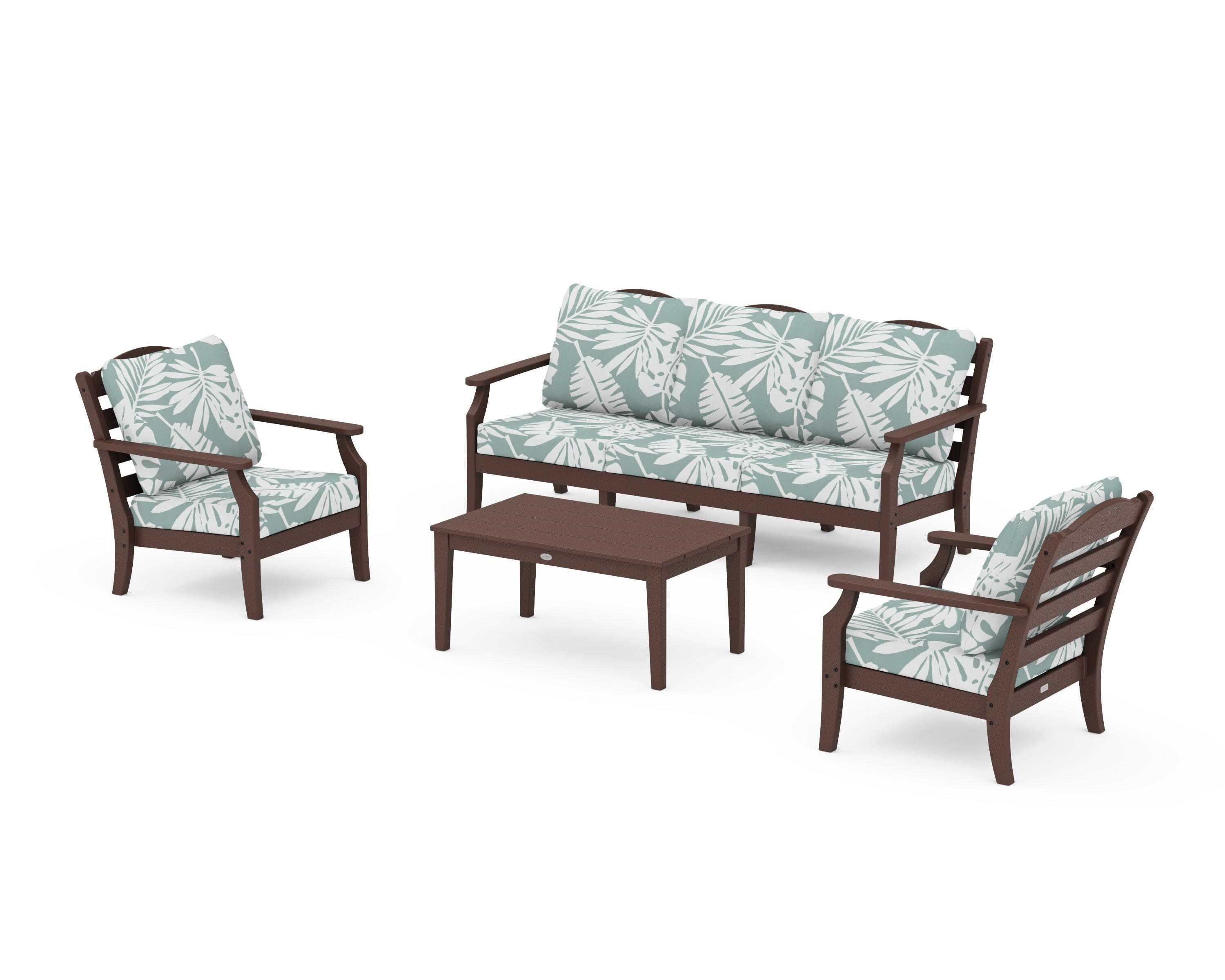 Savannah 4-Piece Deep Seating Set with Sofa in Mahogany / Leaf Glacier Spa