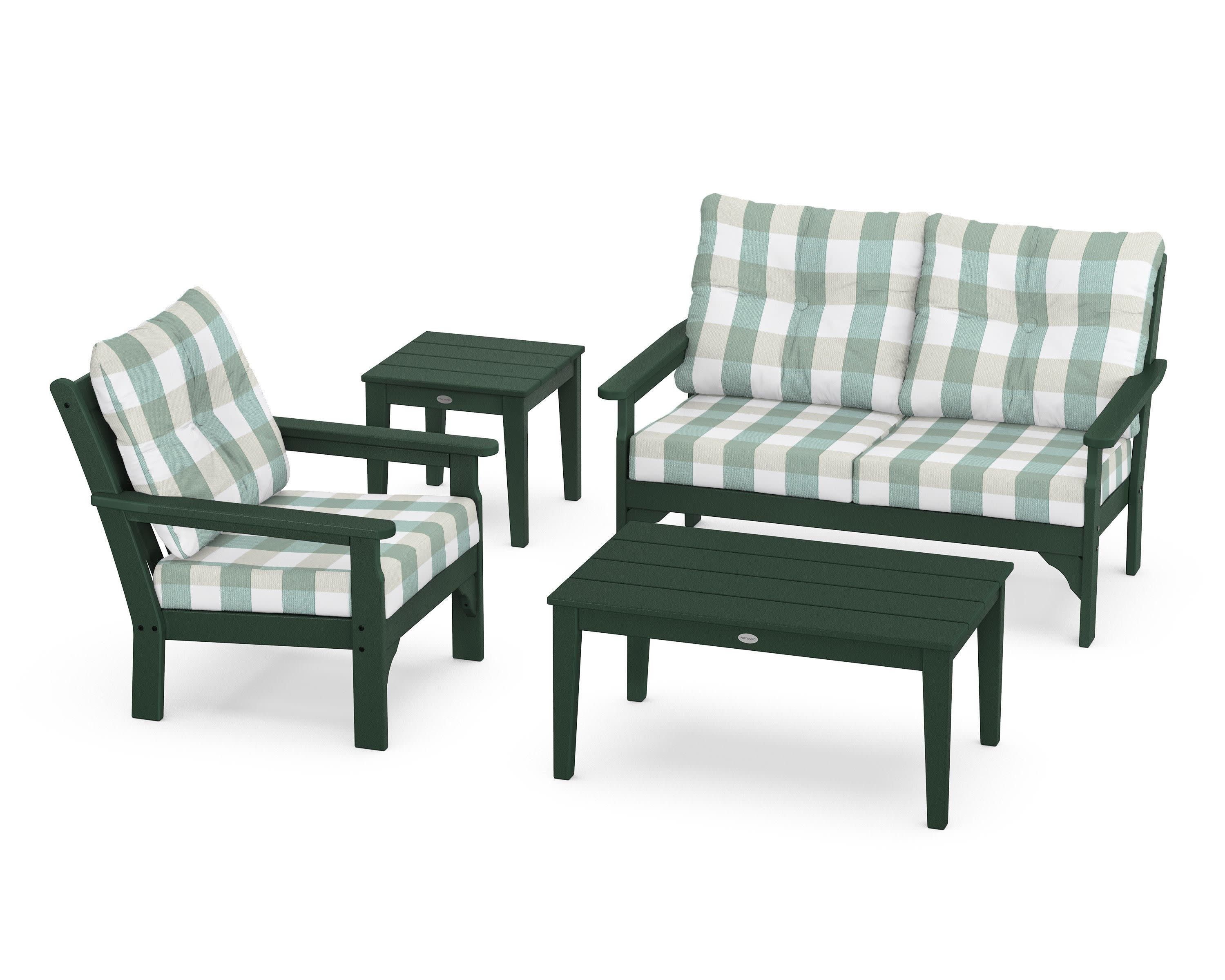 Vineyard 4-Piece Deep Seating Set in Green / Buffalo Plaid Glacier Spa