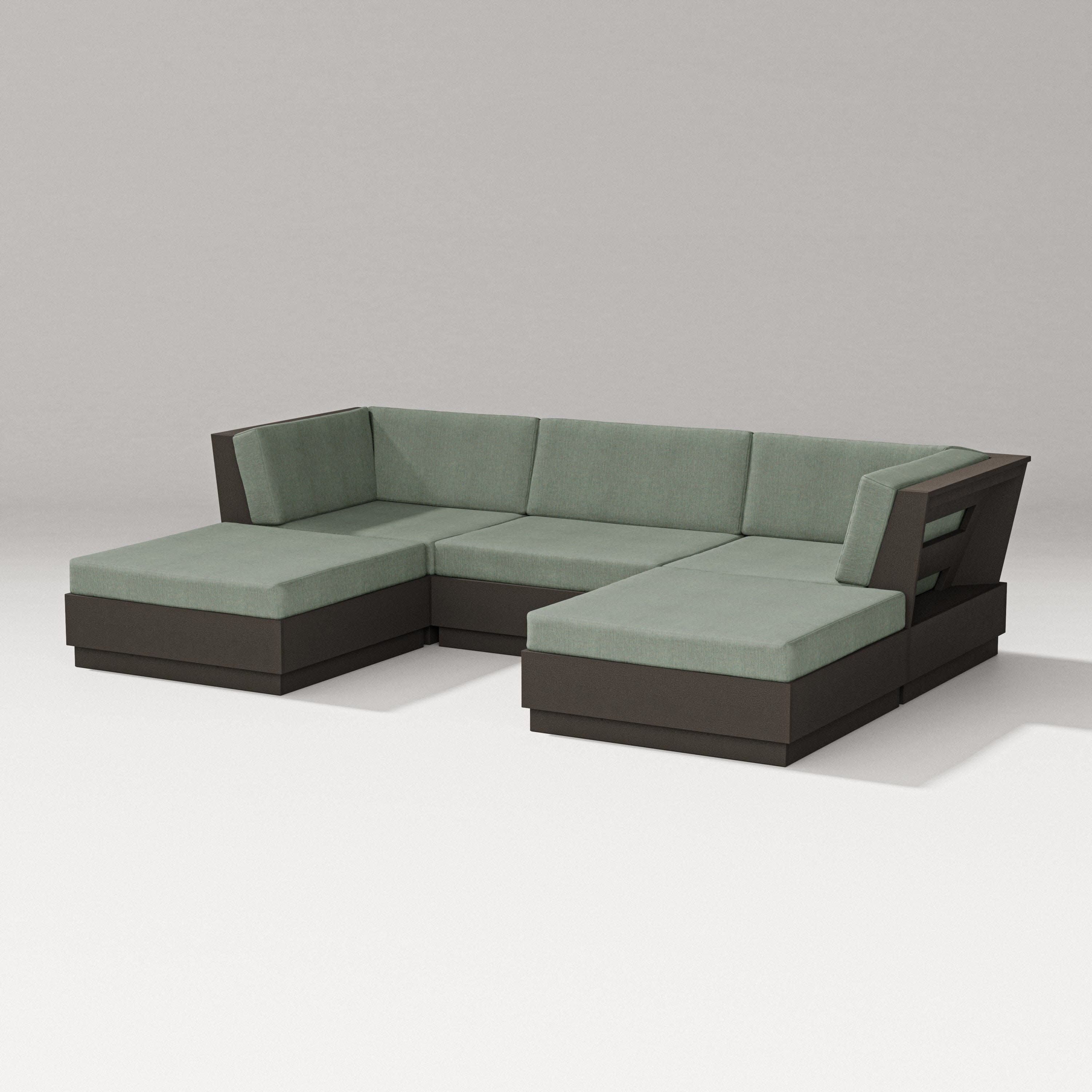 Elevate Double Chaise Sectional in Vintage Coffee / Cast Sage