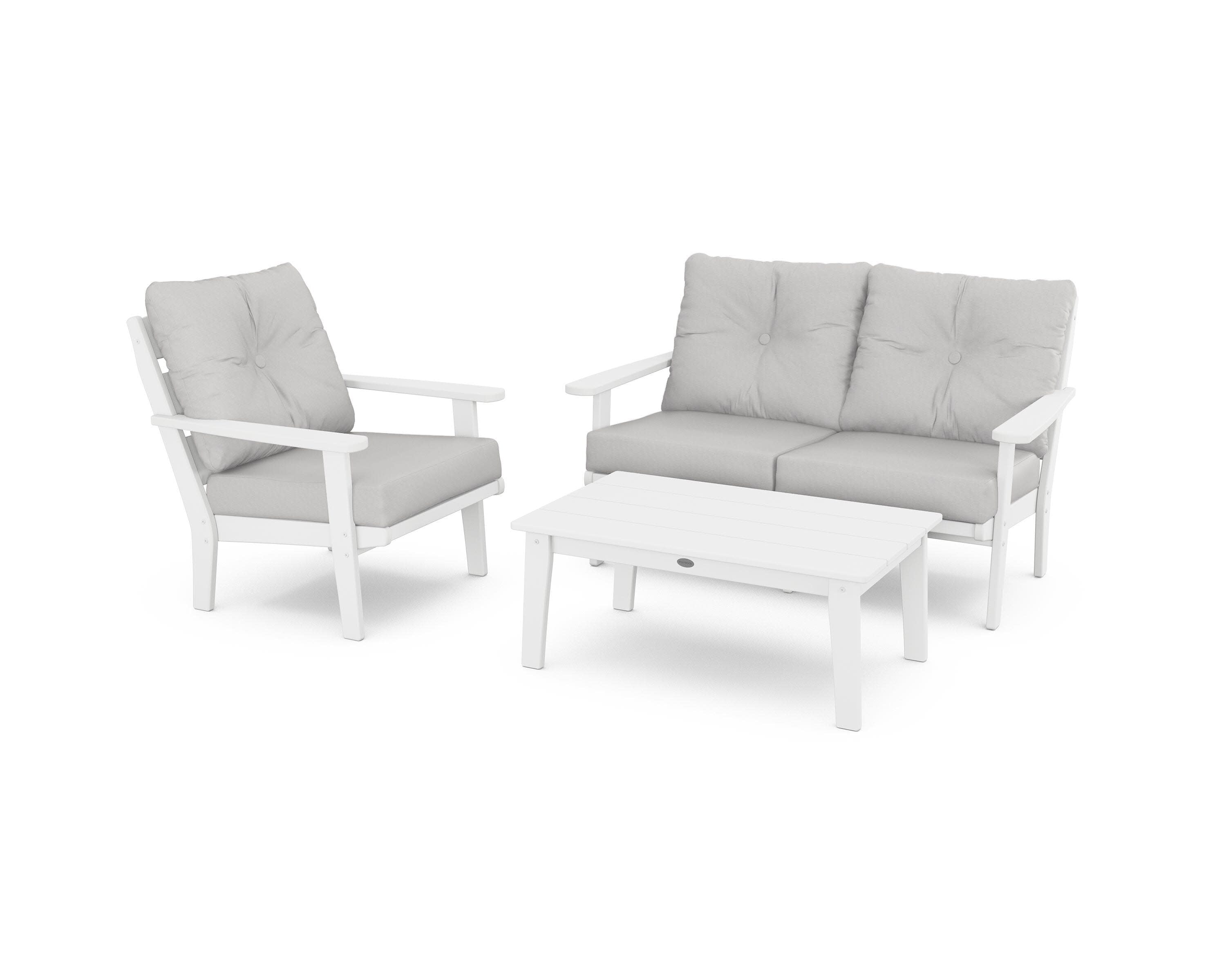 Lakeside 3-Piece Deep Seating Set in White / Diamond in the Rough