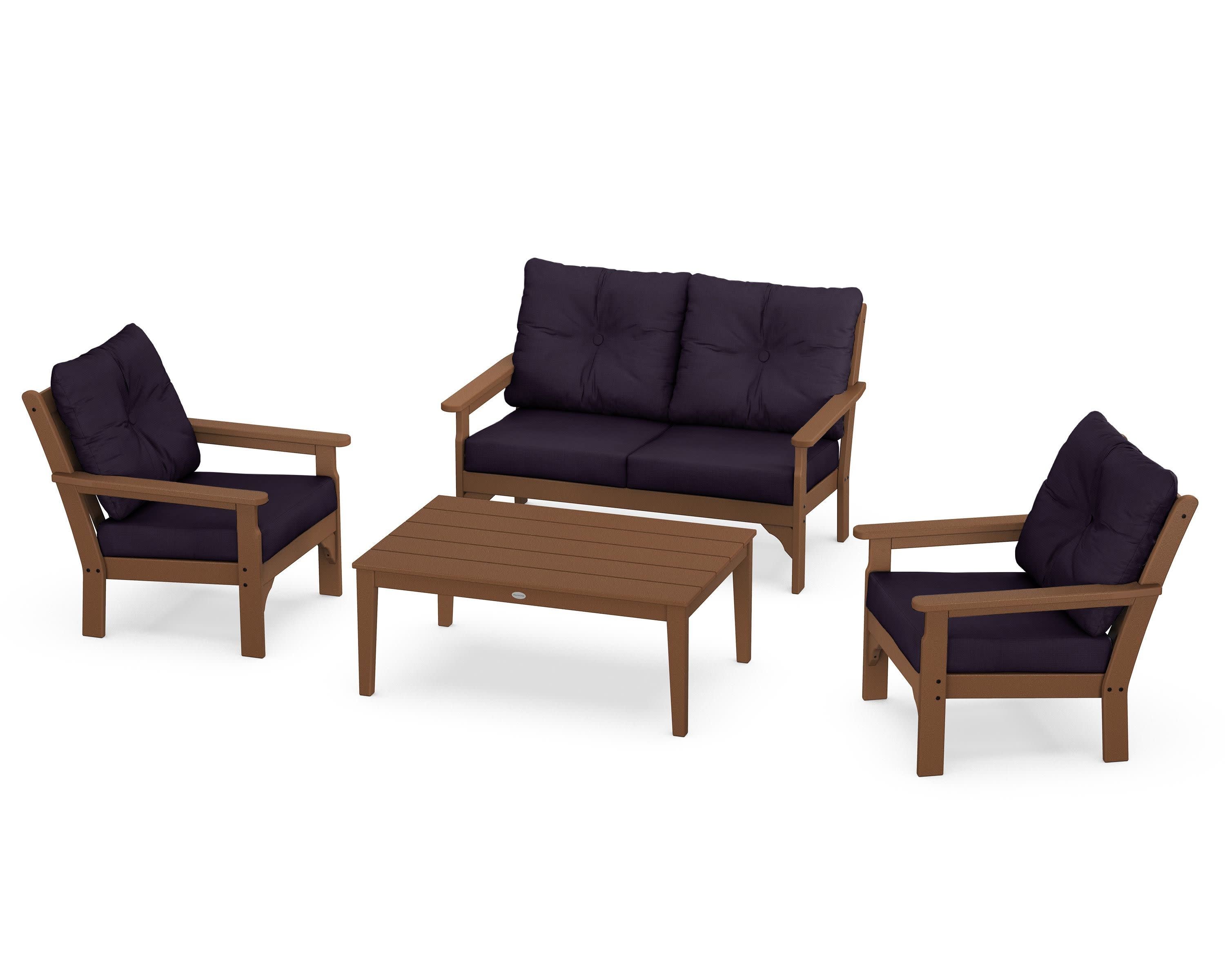 Vineyard 4-Piece Deep Seating Set in Teak / Navy Linen