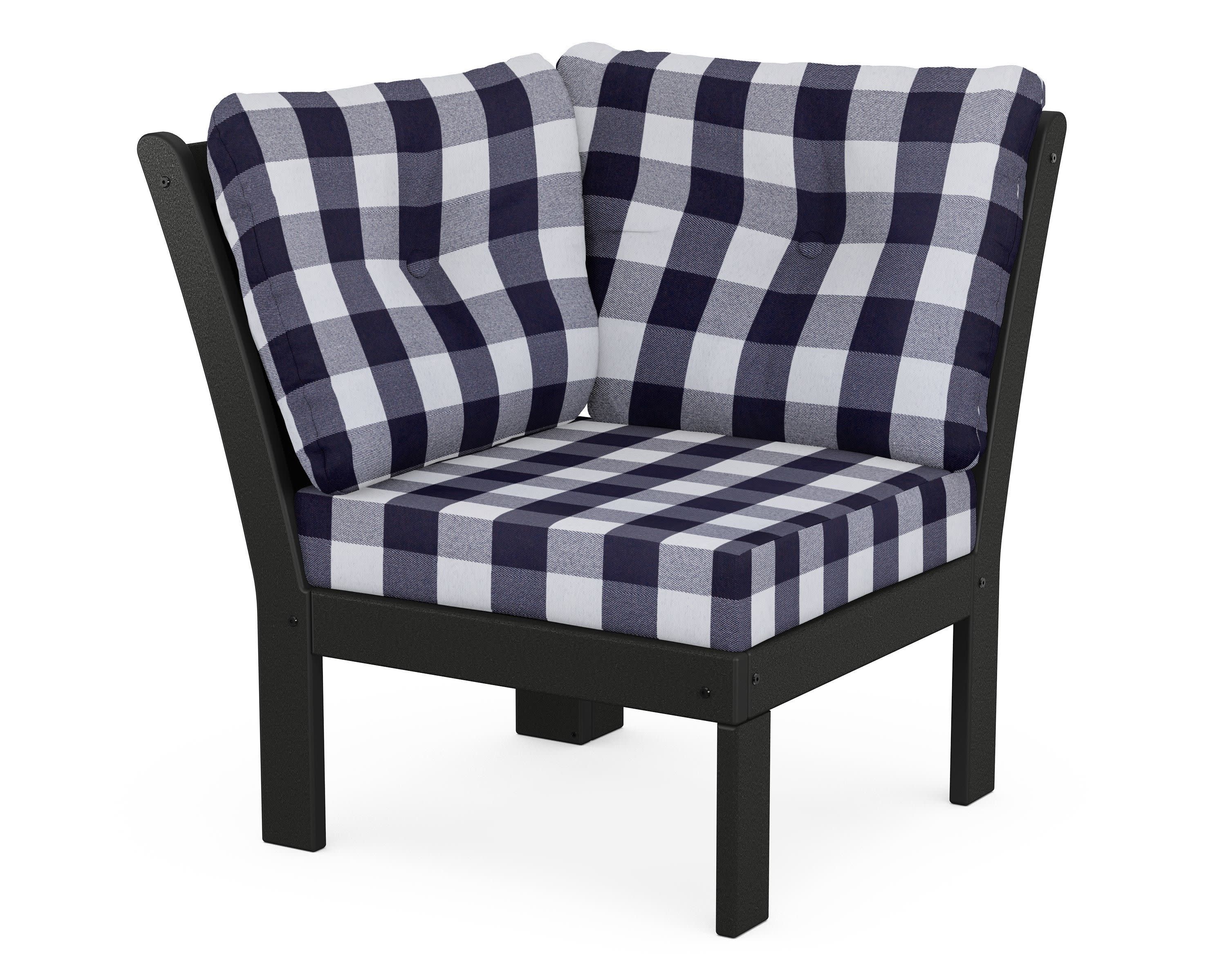 Vineyard Modular Corner Chair in Black / Buffalo Plaid Navy