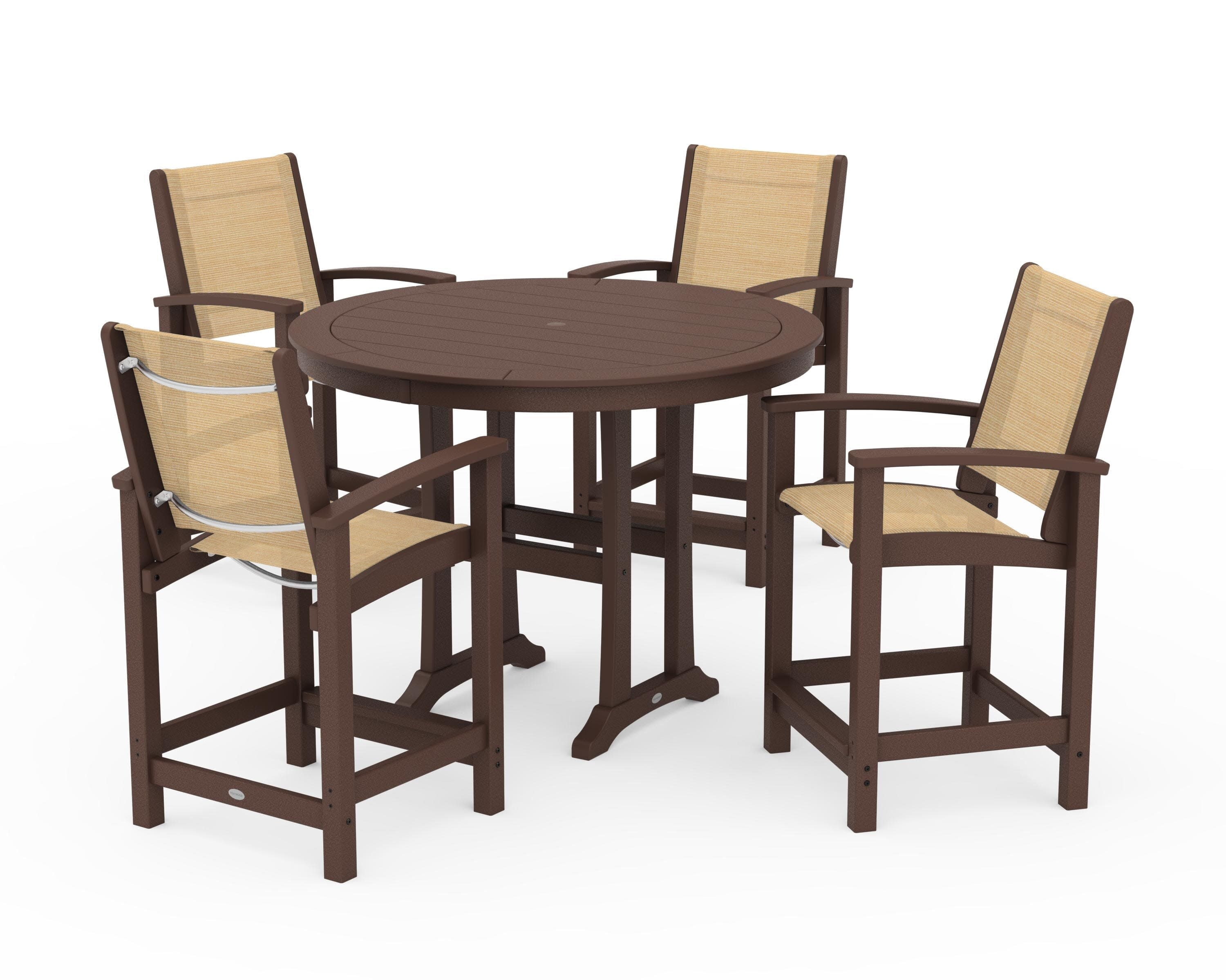 Coastal 5-Piece Counter Set in Mahogany / Dupioni Apricot Sling