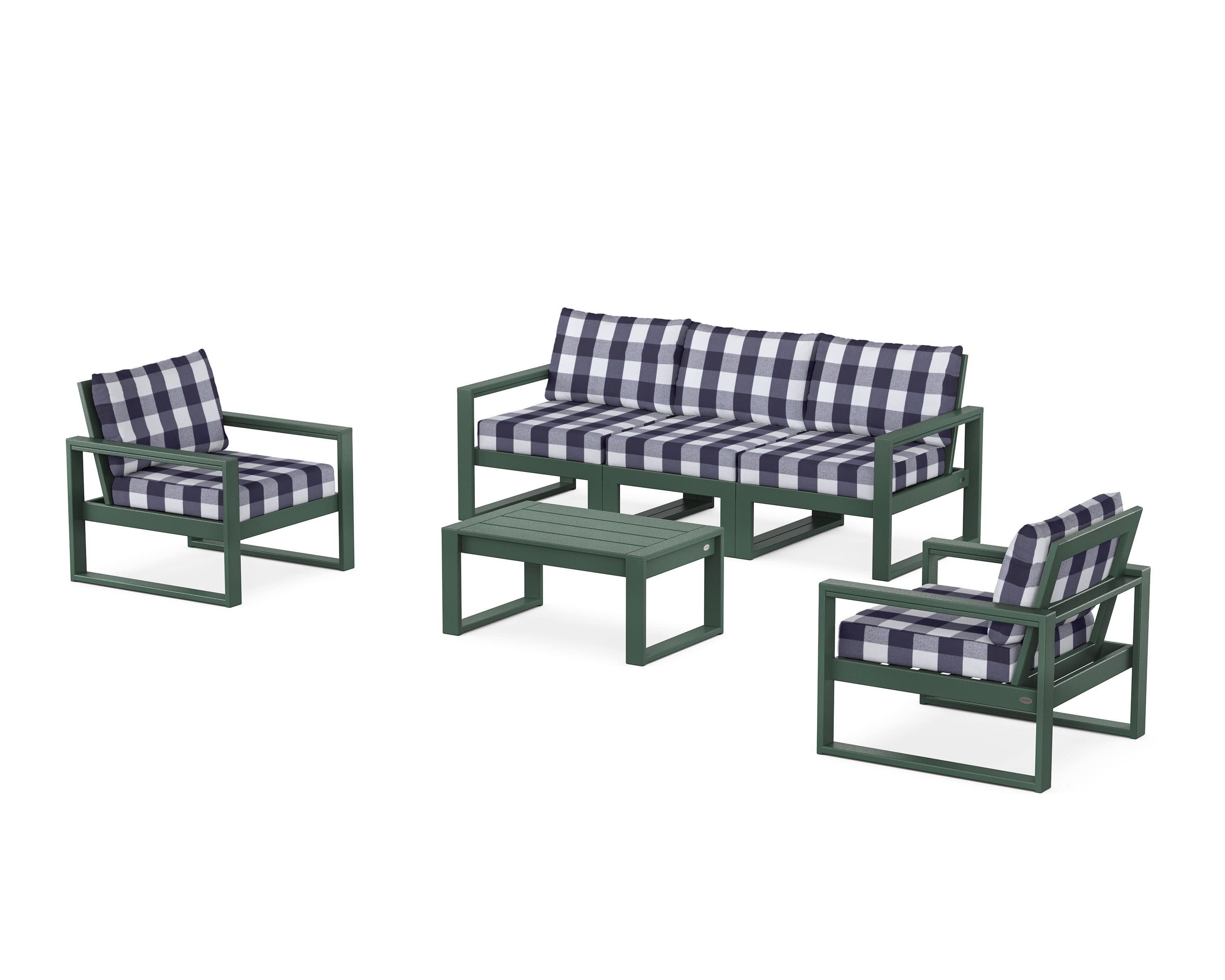 EDGE Sectional 4-Piece Deep Seating Set with Sofa in Green / Buffalo Plaid Navy