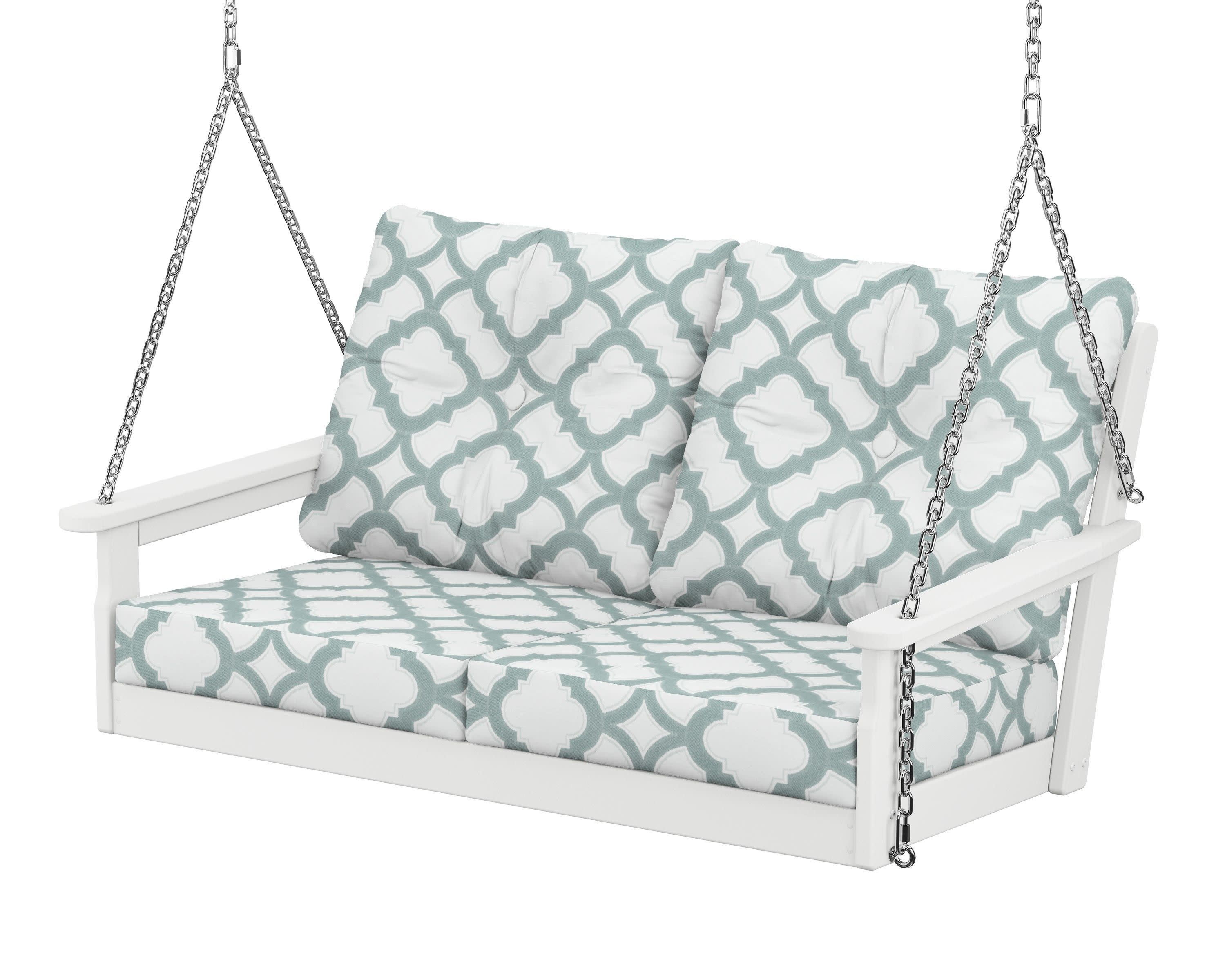 Vineyard Deep Seating Swing in White / Trellis Glacier Spa