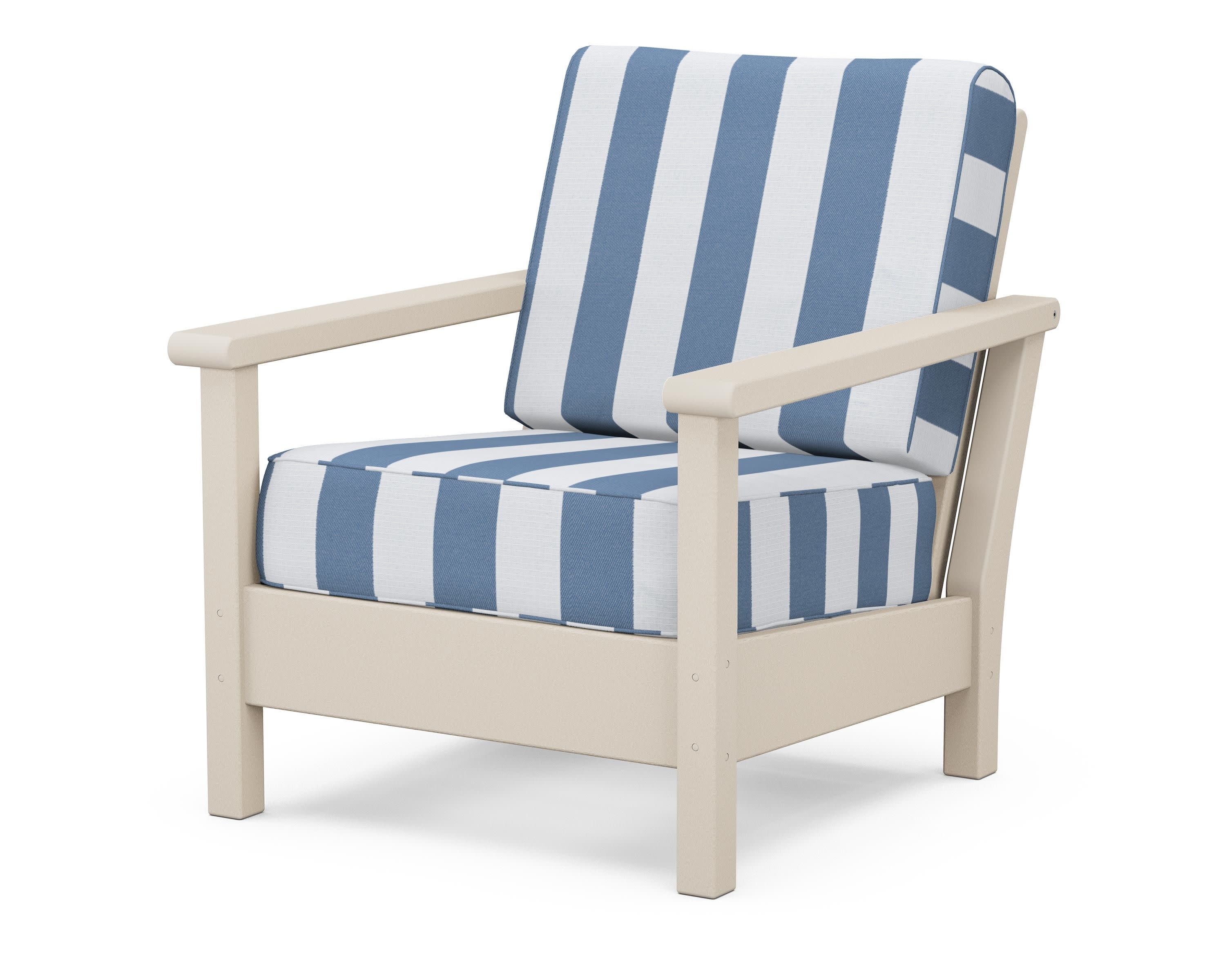Harbour Deep Seating Chair in Sand / Cabana Stripe Sky Blue