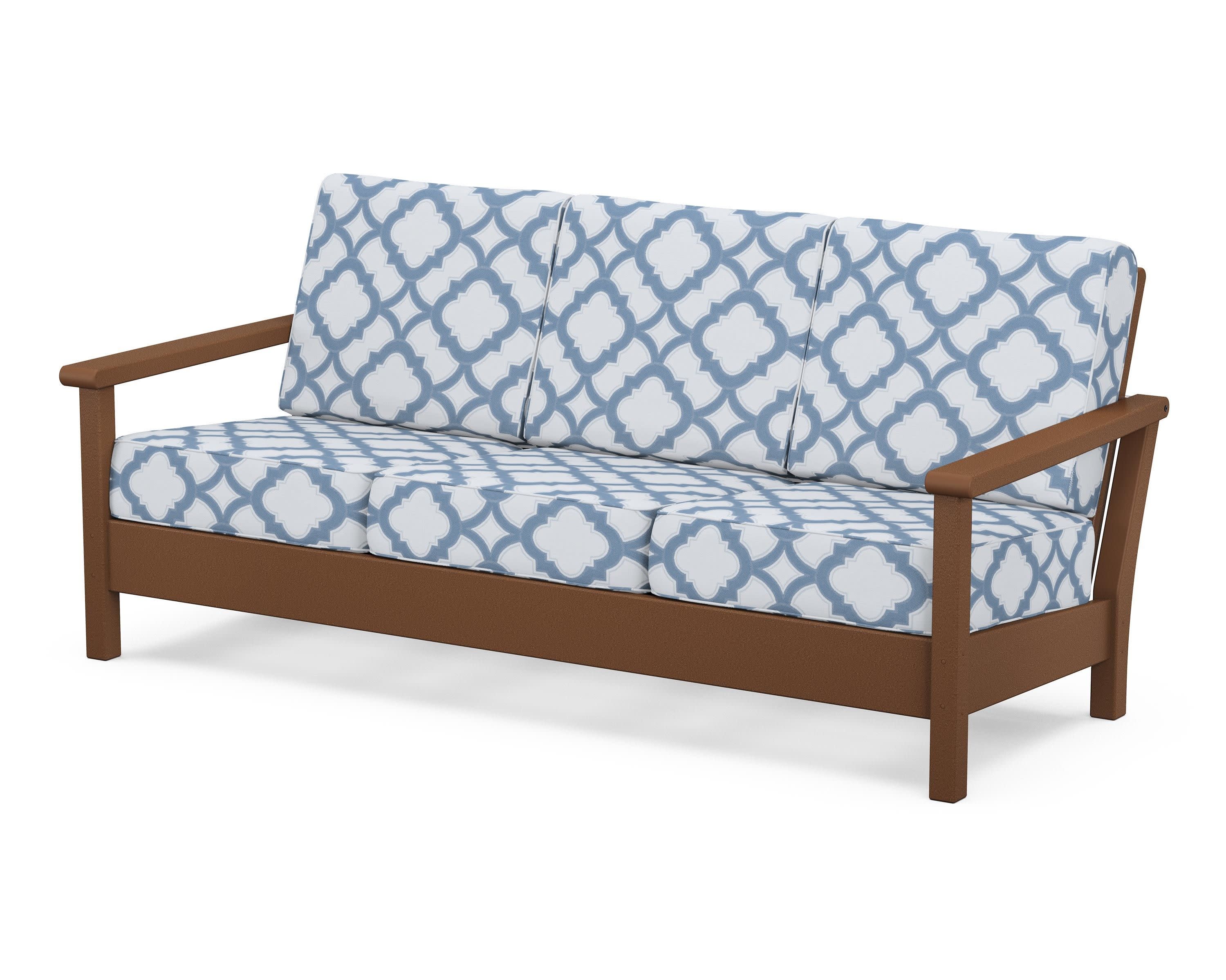 Harbour Deep Seating Sofa in Teak / Trellis Sky Blue