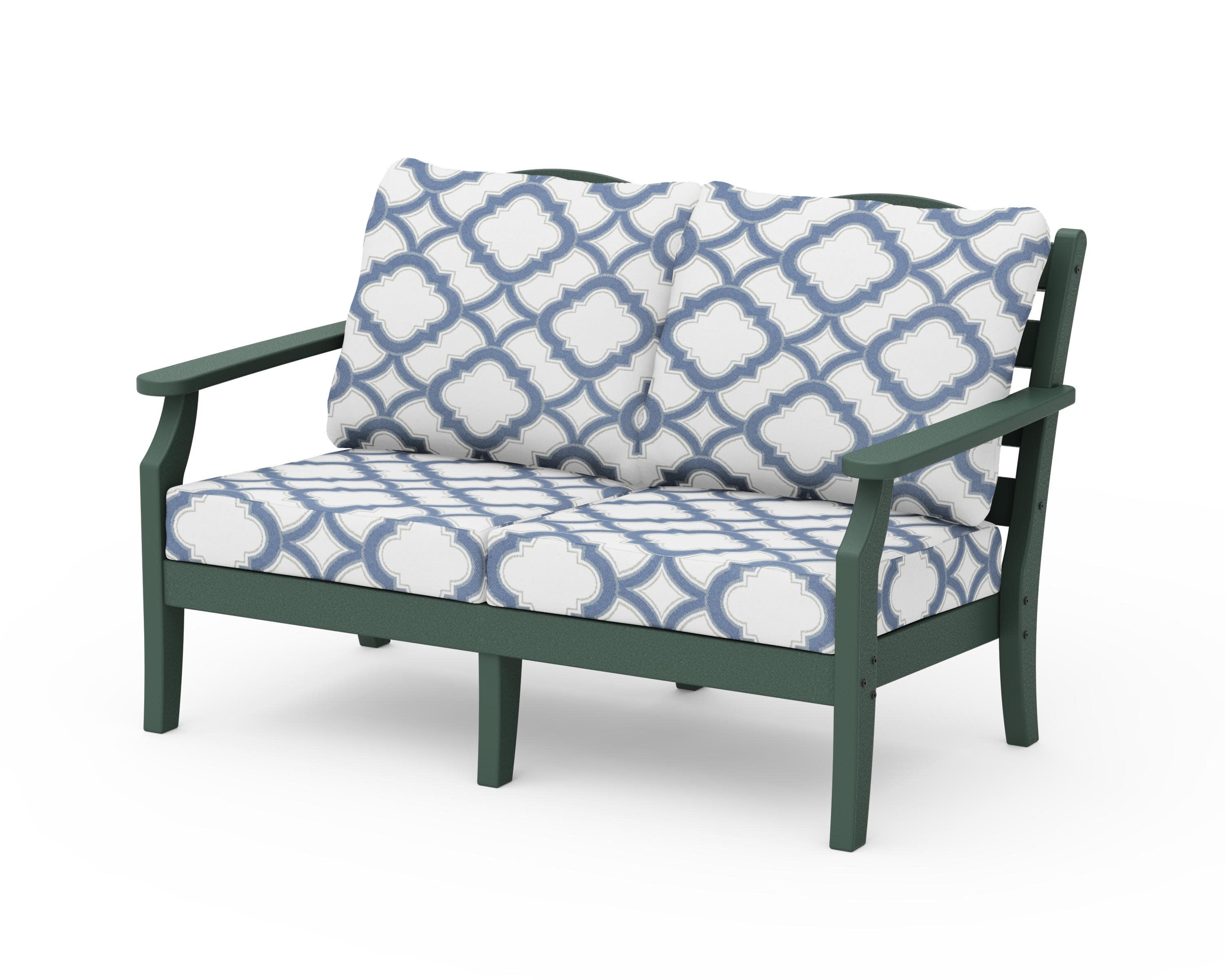 Savannah Deep Seating Loveseat in Green / Trellis Sky Blue