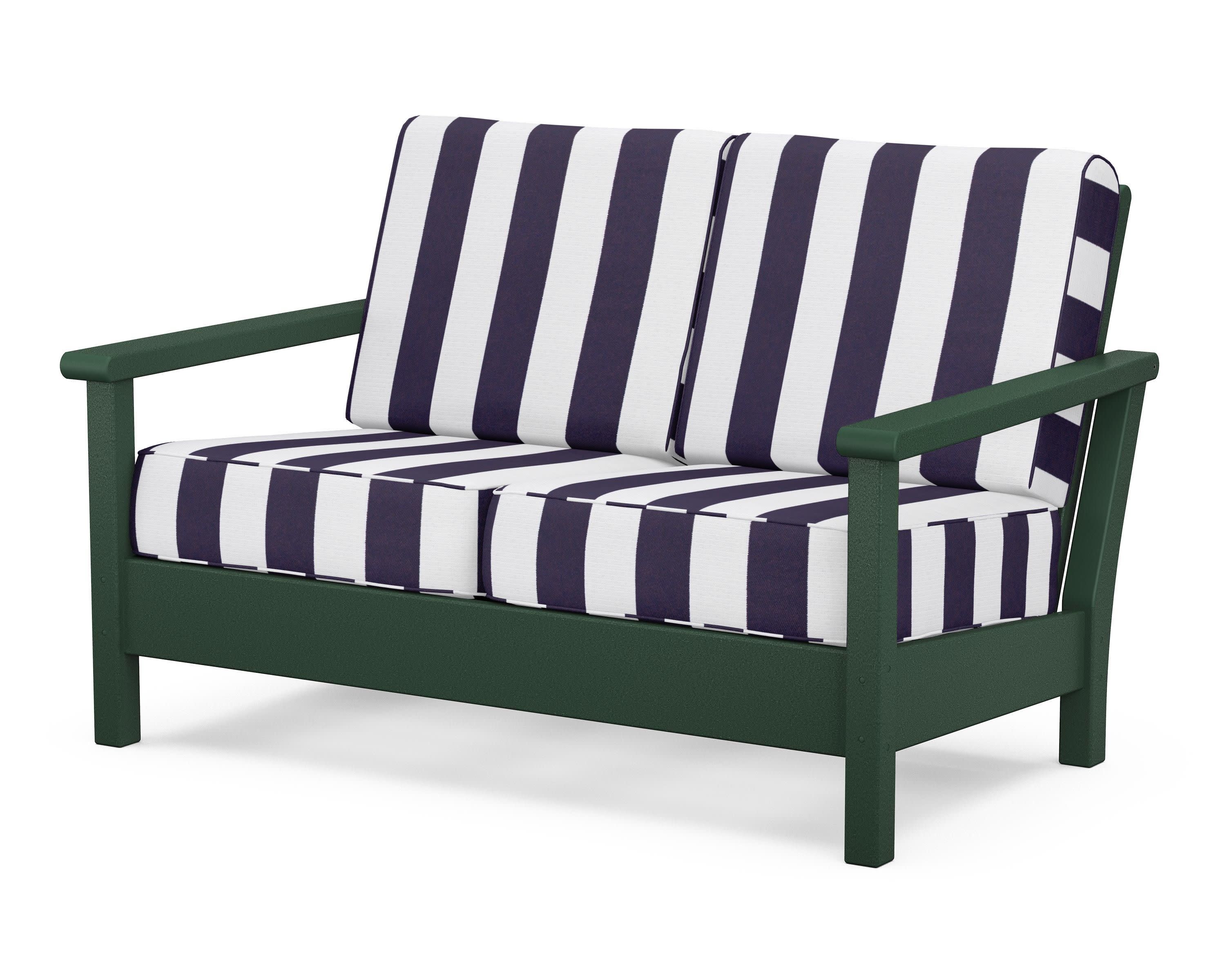 Harbour Deep Seating Loveseat in Green / Cabana Stripe Navy