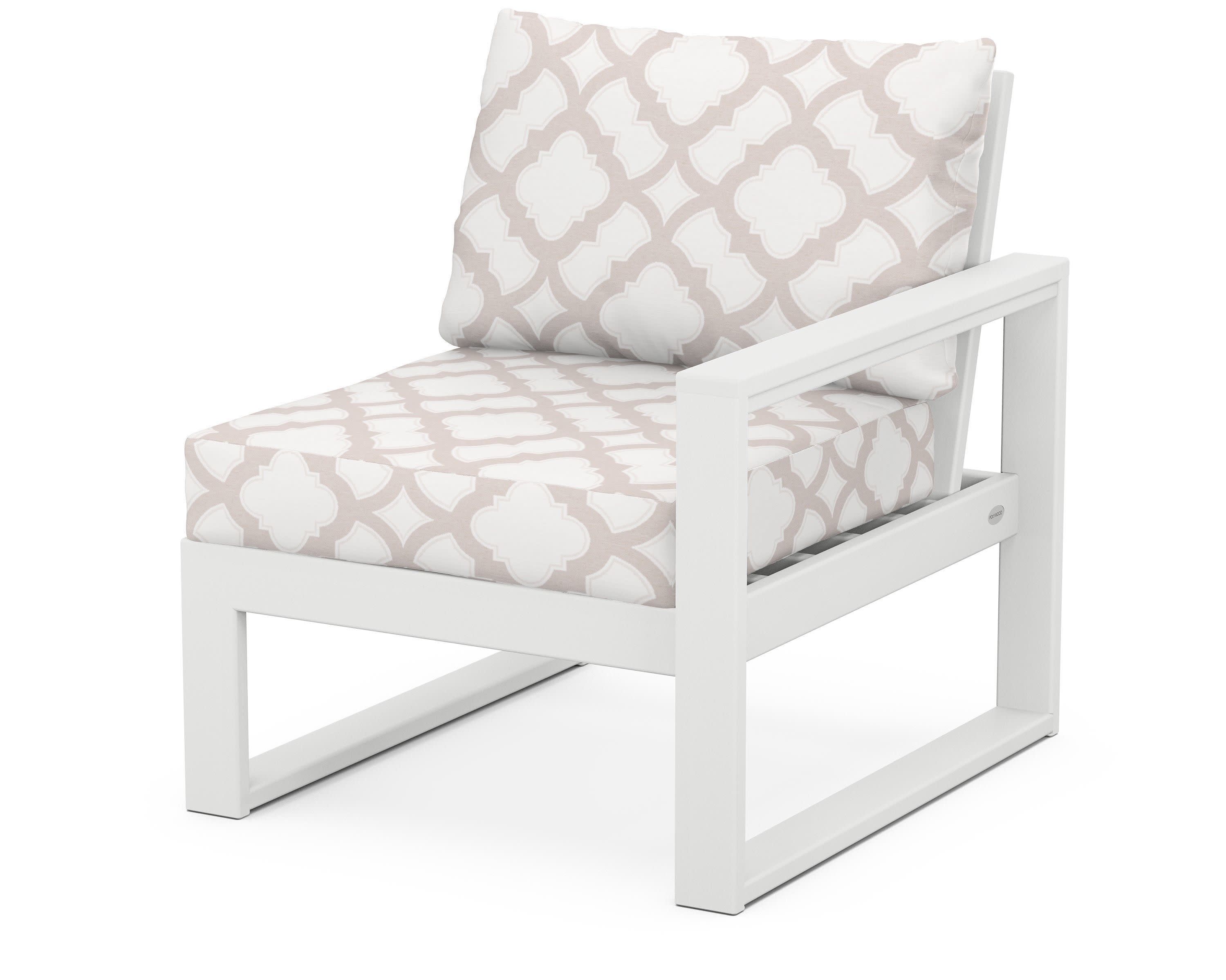 EDGE Modular Right Arm Chair in White / Trellis Dune Burlap
