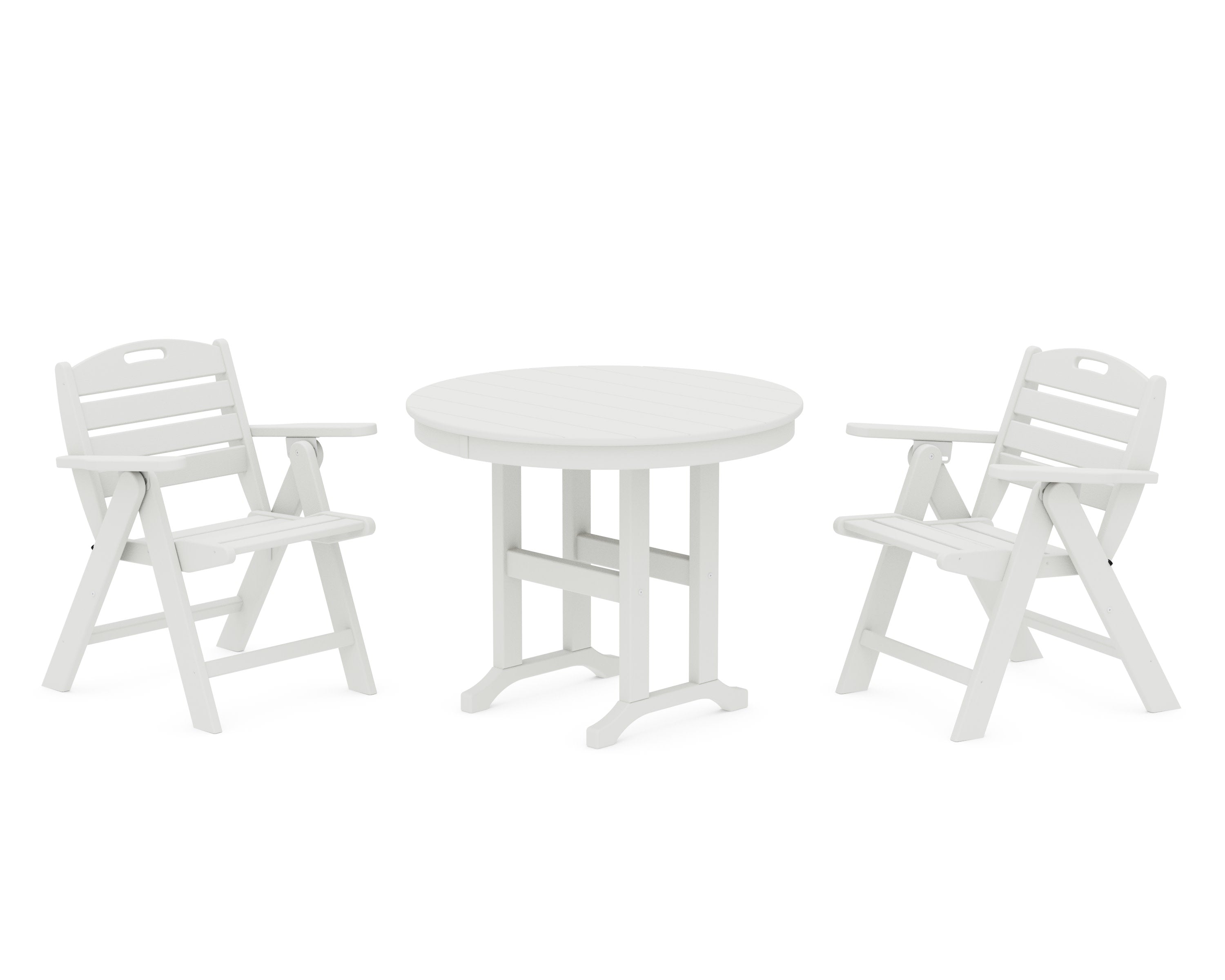Nautical Folding Lowback Chair 3-Piece Round Dining Set in Vintage White