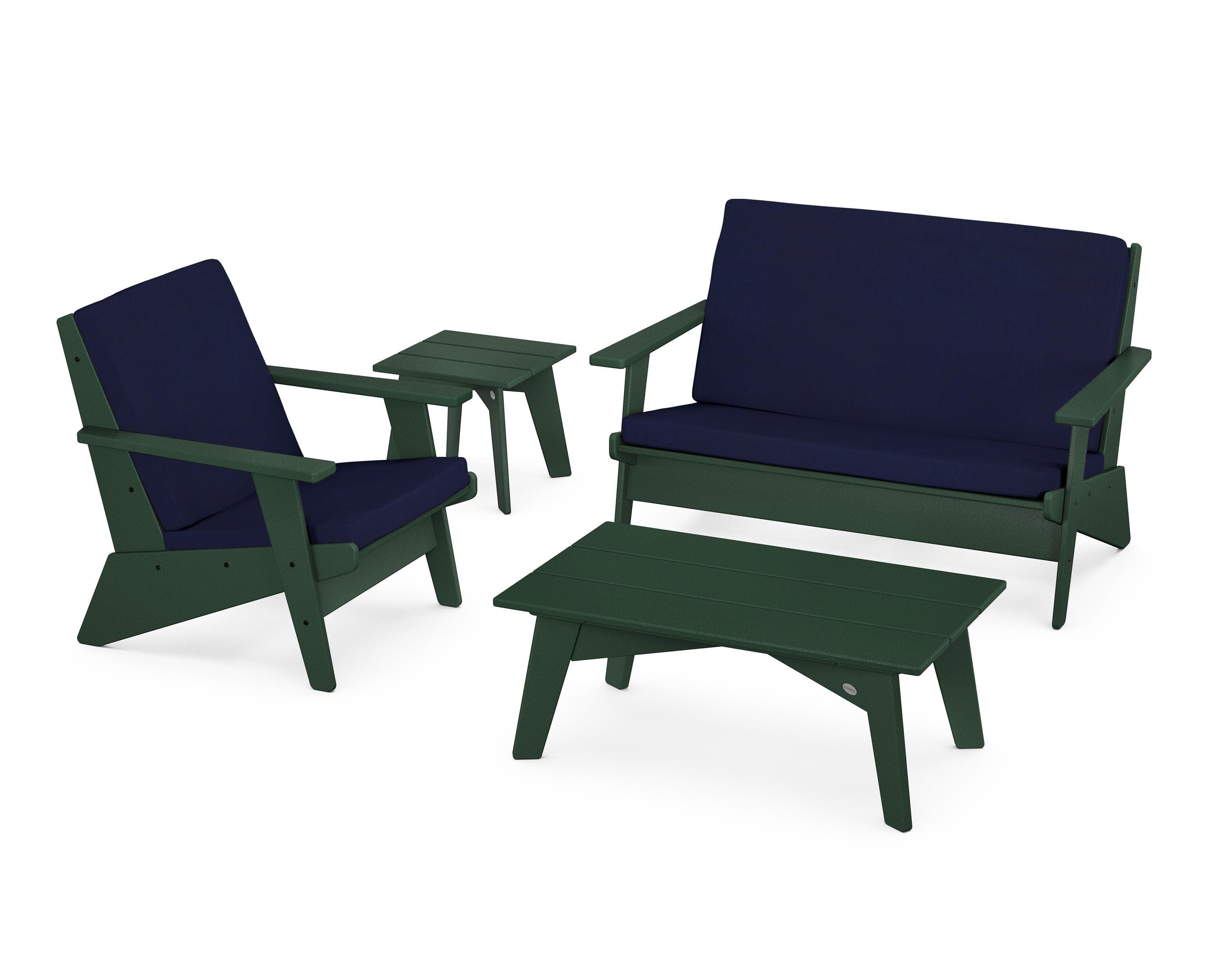 Riviera Modern Lounge 4-Piece Set in Green / Navy