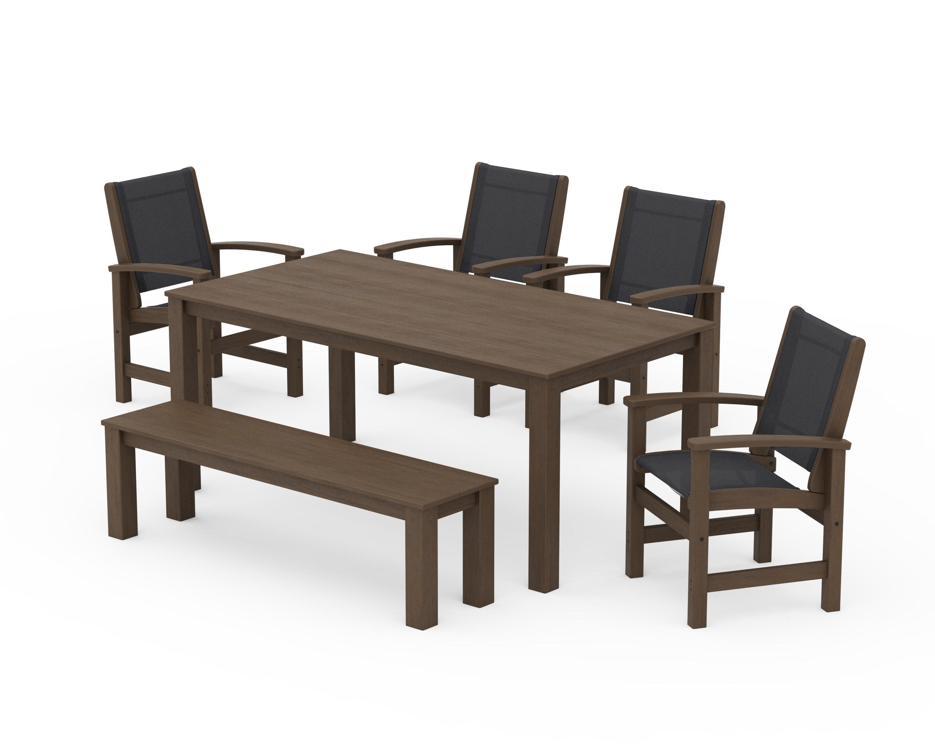 Coastal 6-Piece Parsons Dining Set with Bench in Kona / Black Sling