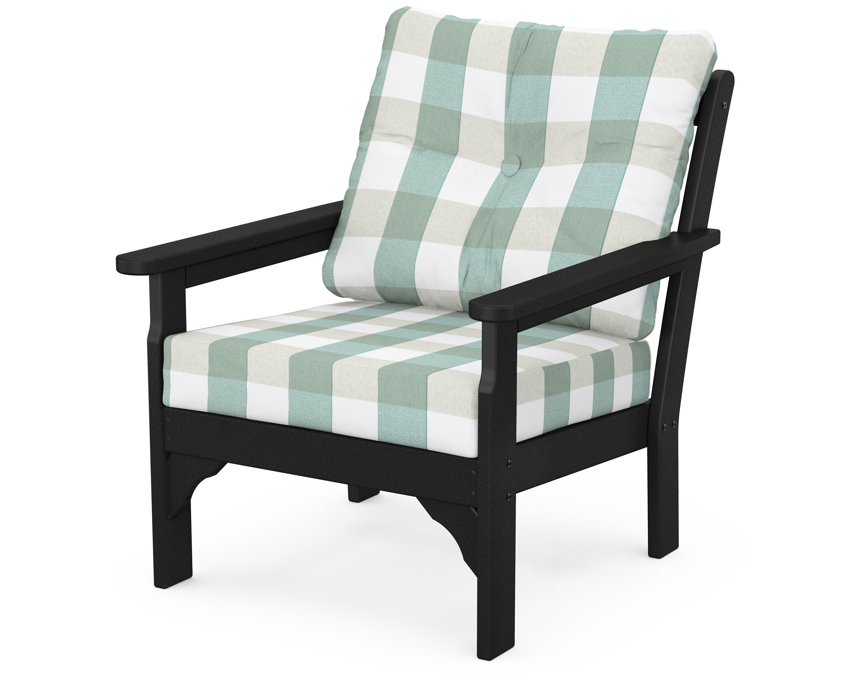 Vineyard Deep Seating Chair in Black / Buffalo Plaid Glacier Spa