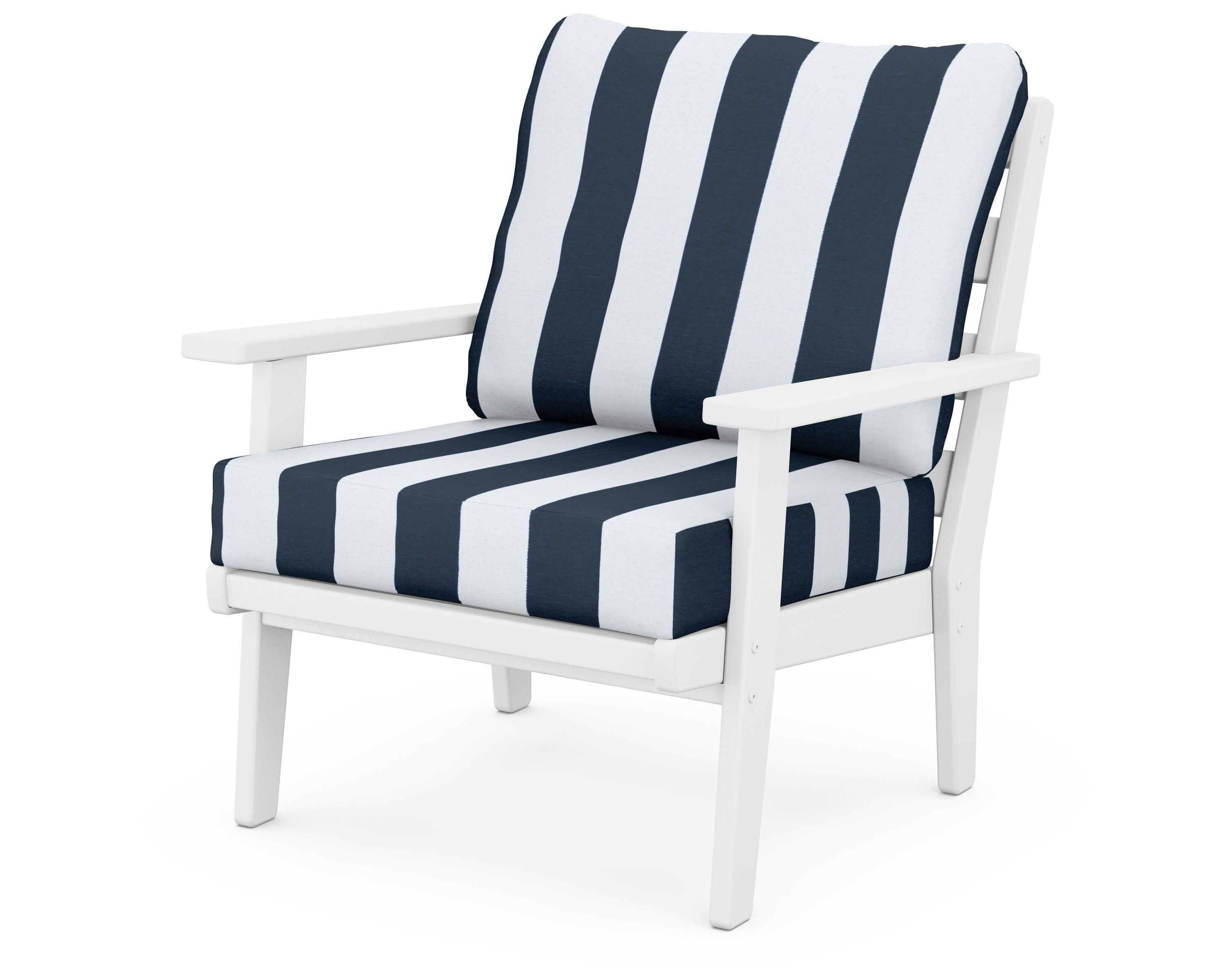 Grant Park Deep Seating Chair in White / Cabana Stripe Marine Indigo