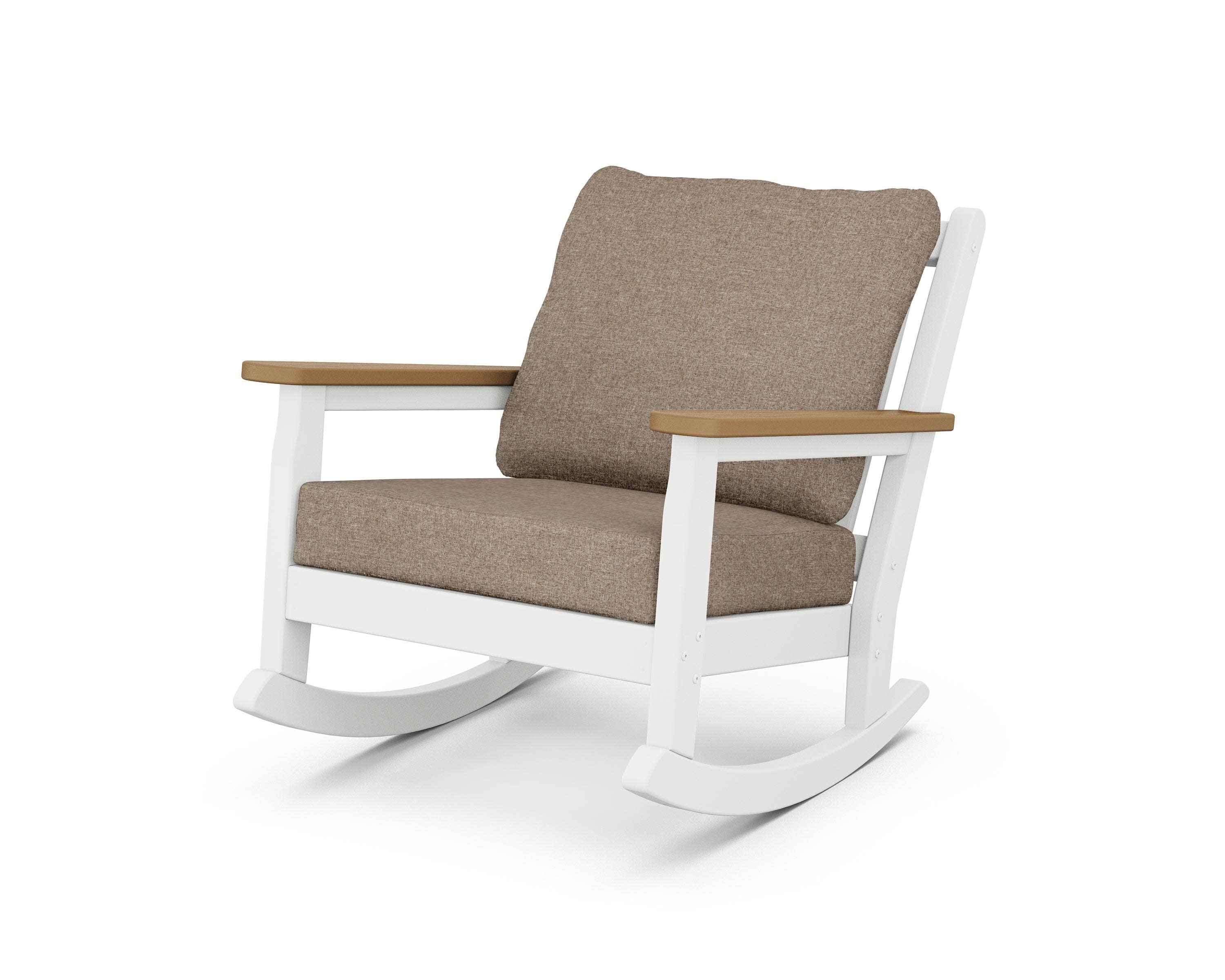 Chippendale Deep Seating Rocking Chair in White / Natural / Spiced Burlap