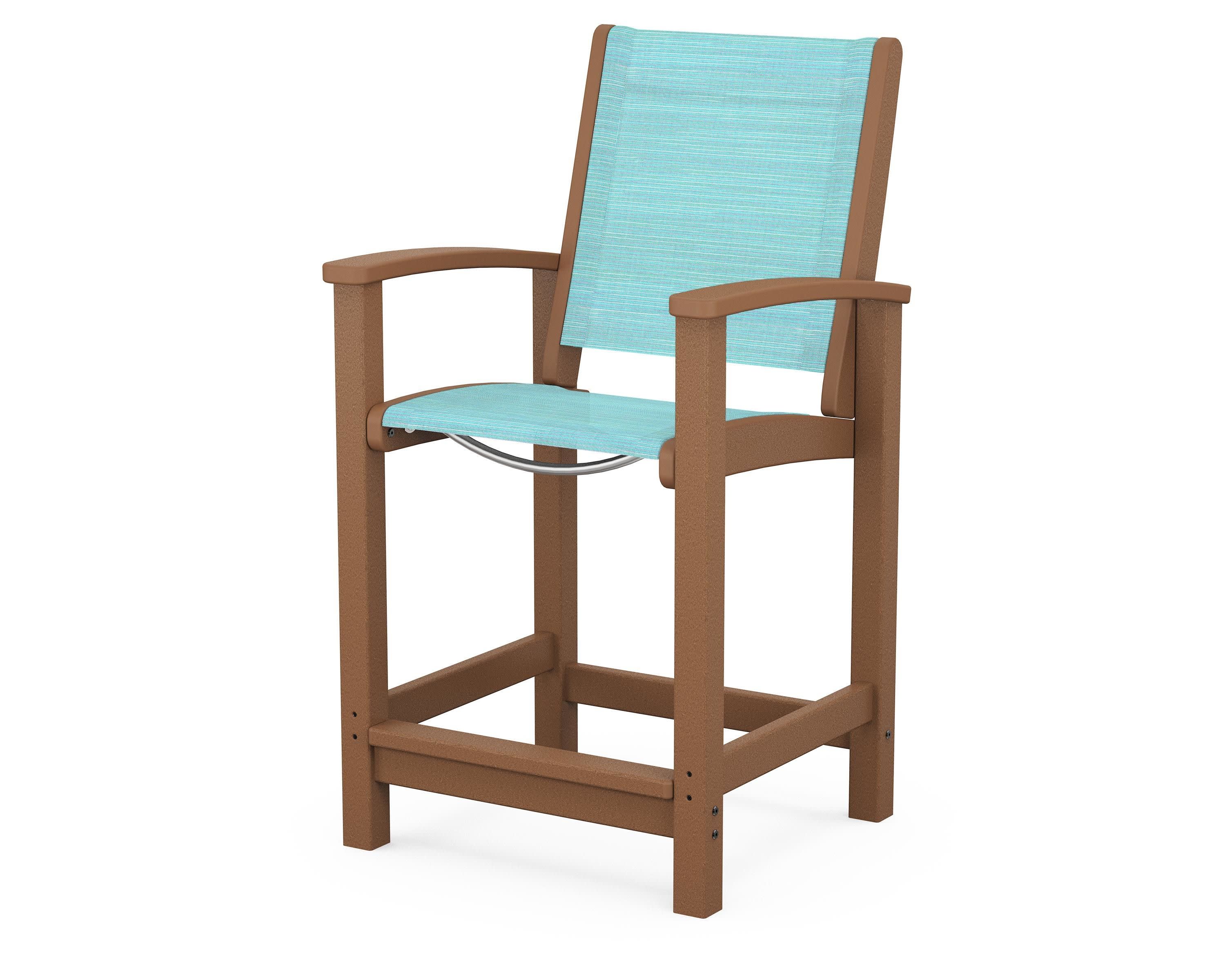 Coastal Counter Chair in Teak / Dupioni Aquamarine Sling