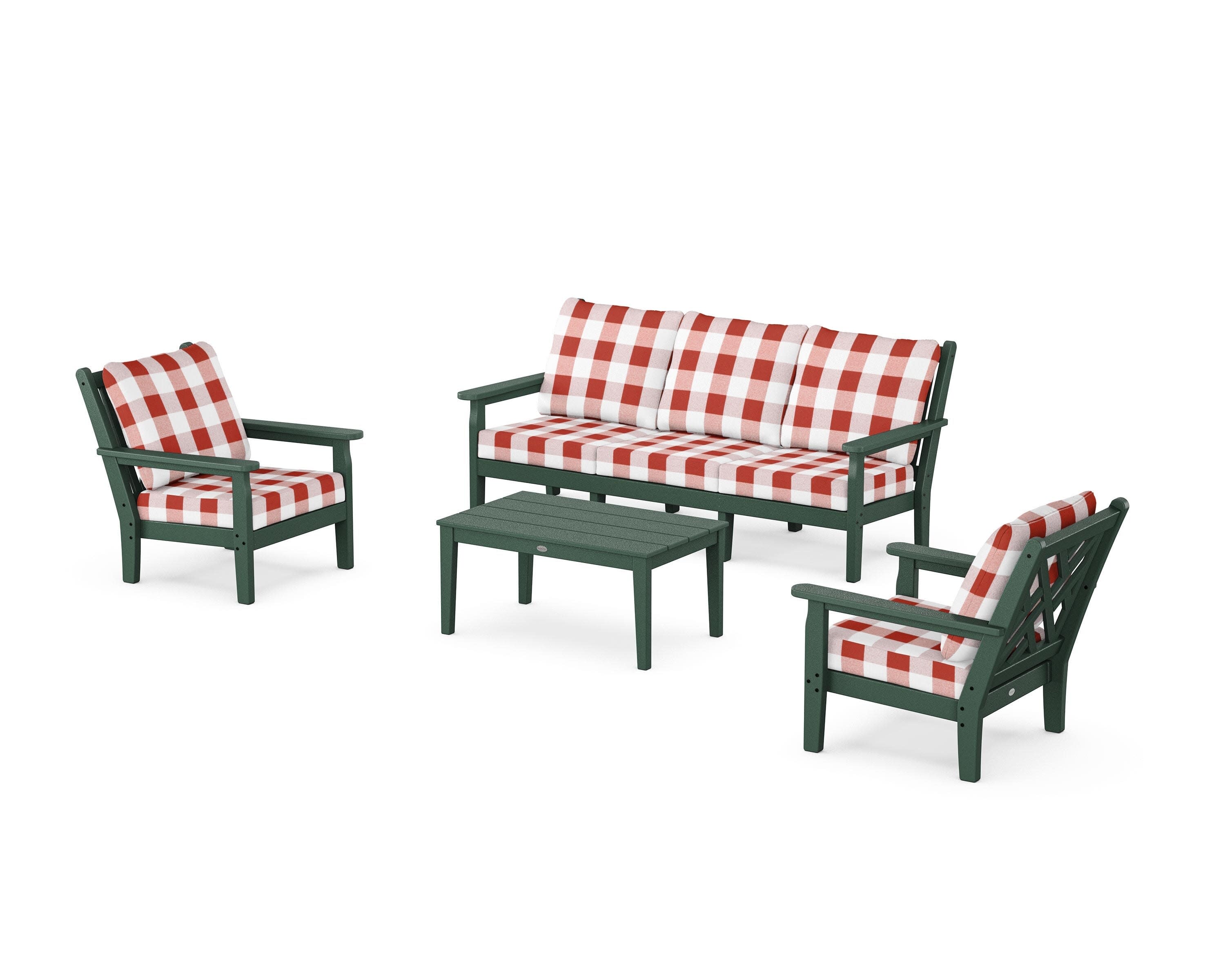 Chippendale 4-Piece Deep Seating Set with Sofa in Green / Buffalo Plaid Crimson