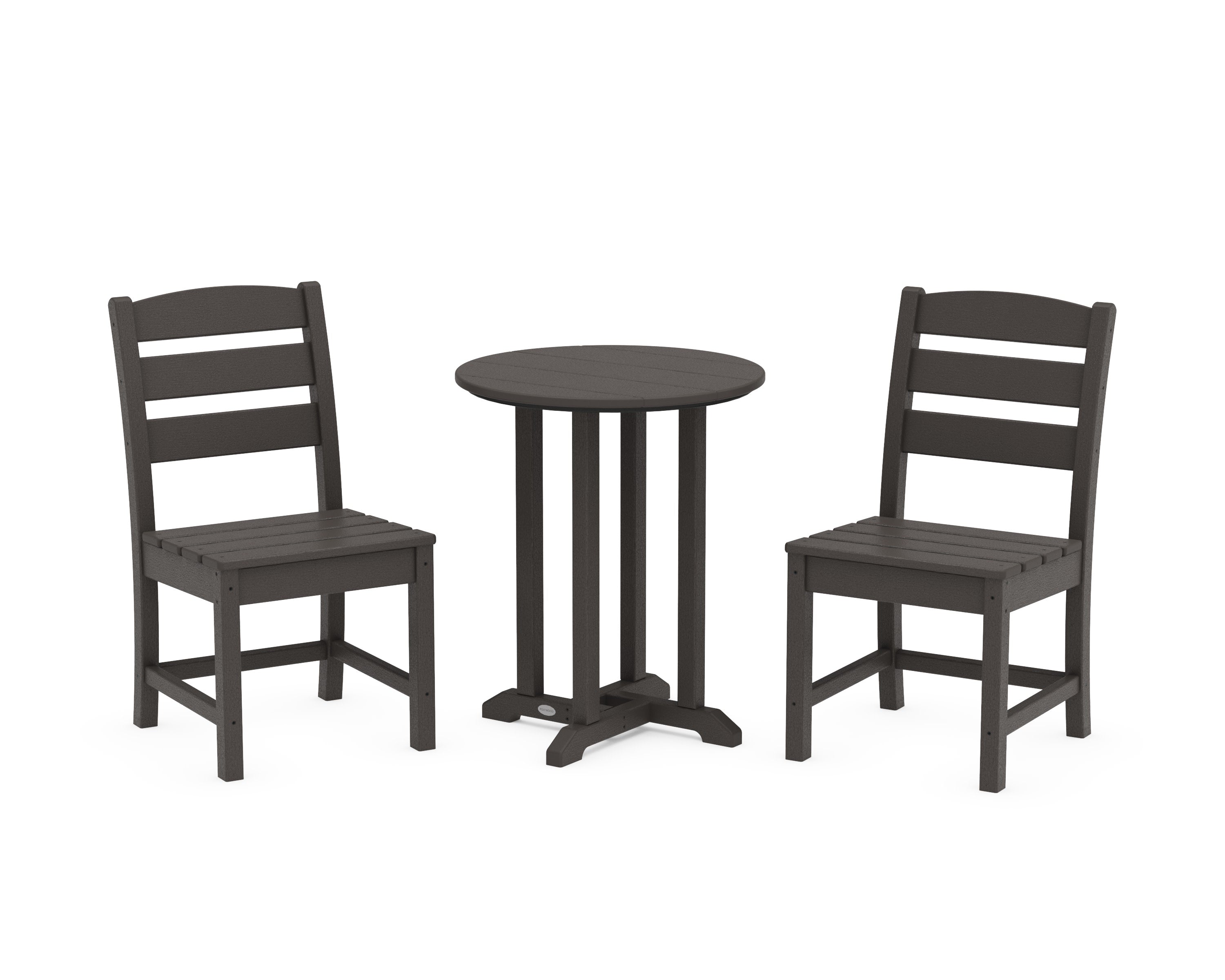 Lakeside Side Chair 3-Piece Round Bistro Dining Set in Vintage Coffee