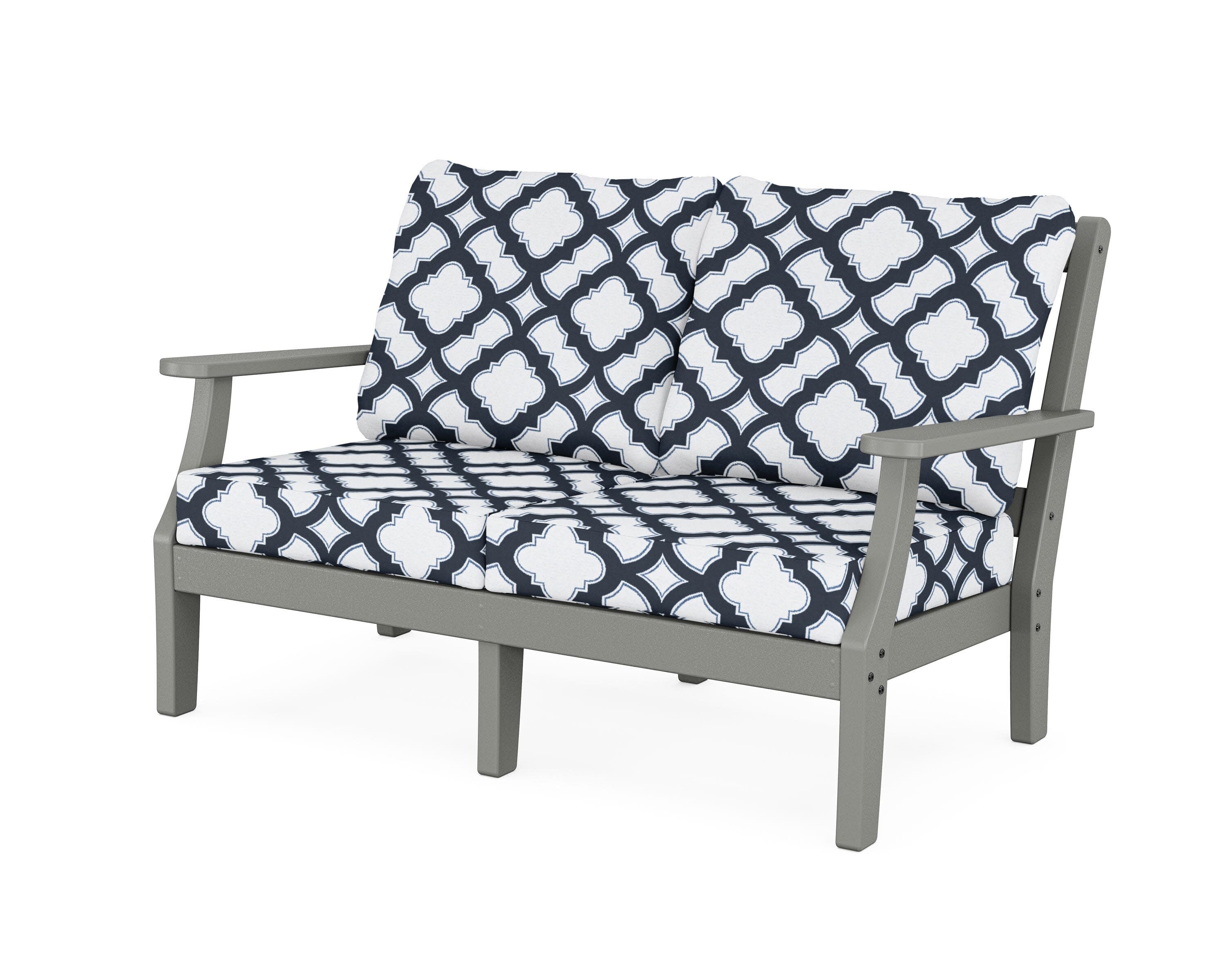 Chinoiserie Deep Seating Loveseat in Slate Grey / Trellis Marine Indigo