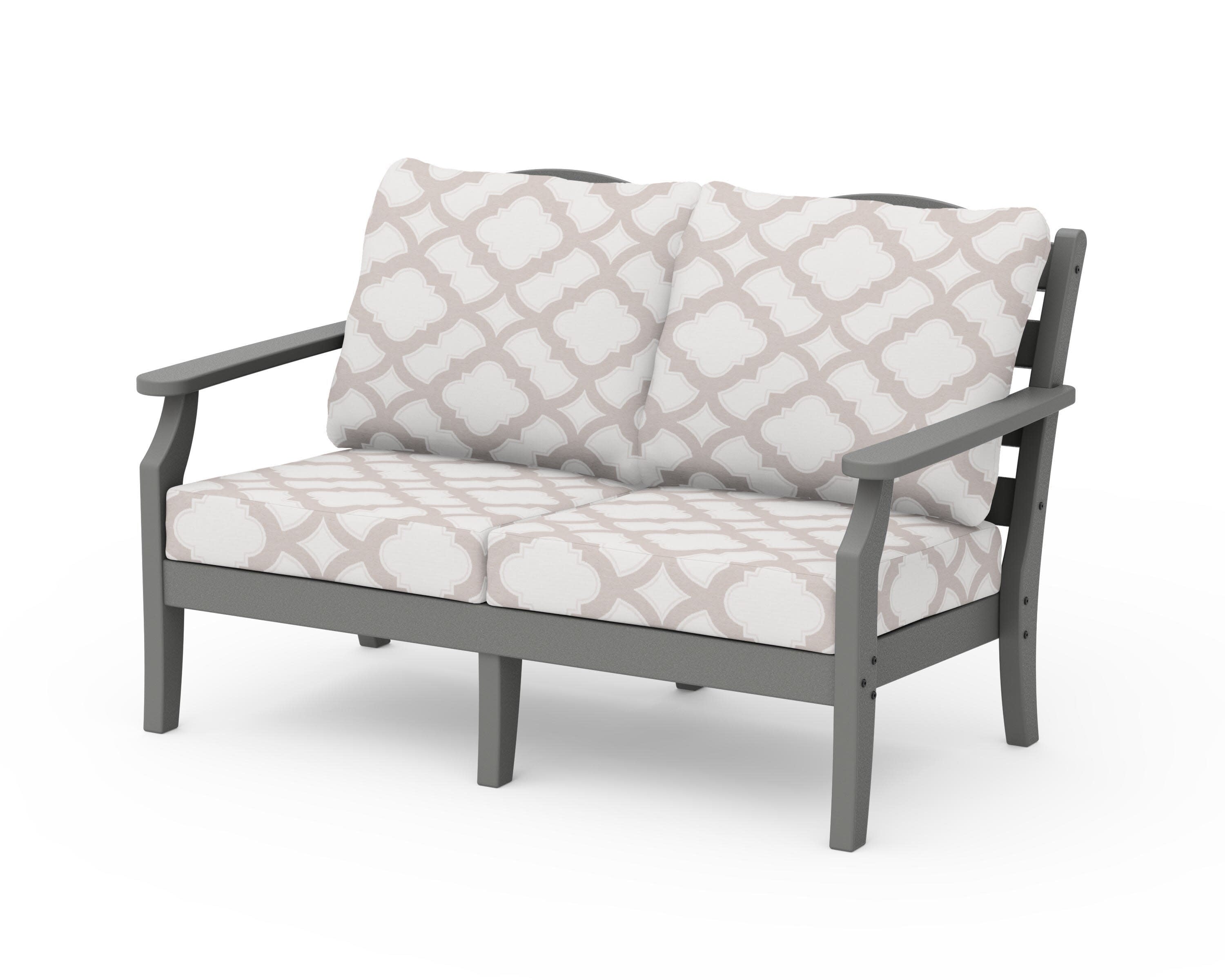 Savannah Deep Seating Loveseat in Slate Grey / Trellis Dune Burlap