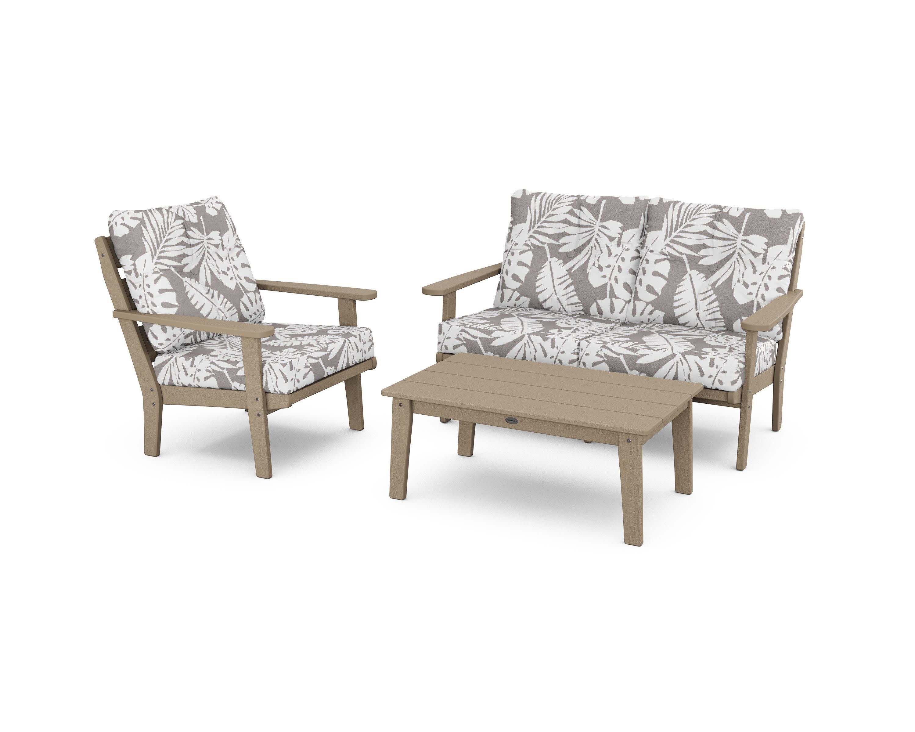 Lakeside 3-Piece Deep Seating Set in Vintage Sahara / Leaf Grey Mist
