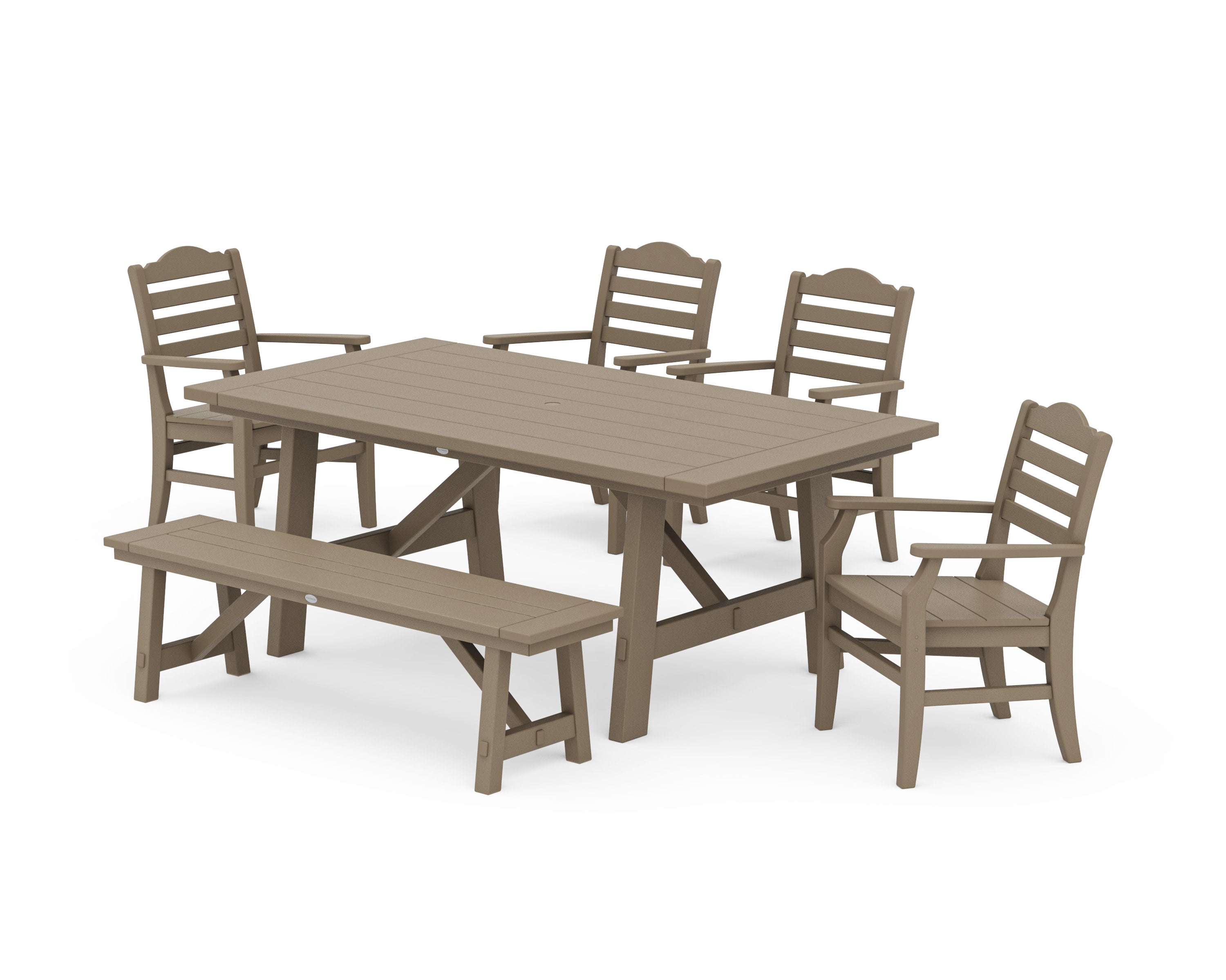 Savannah 6-Piece Rustic Farmhouse Dining Set with Bench in Vintage Sahara
