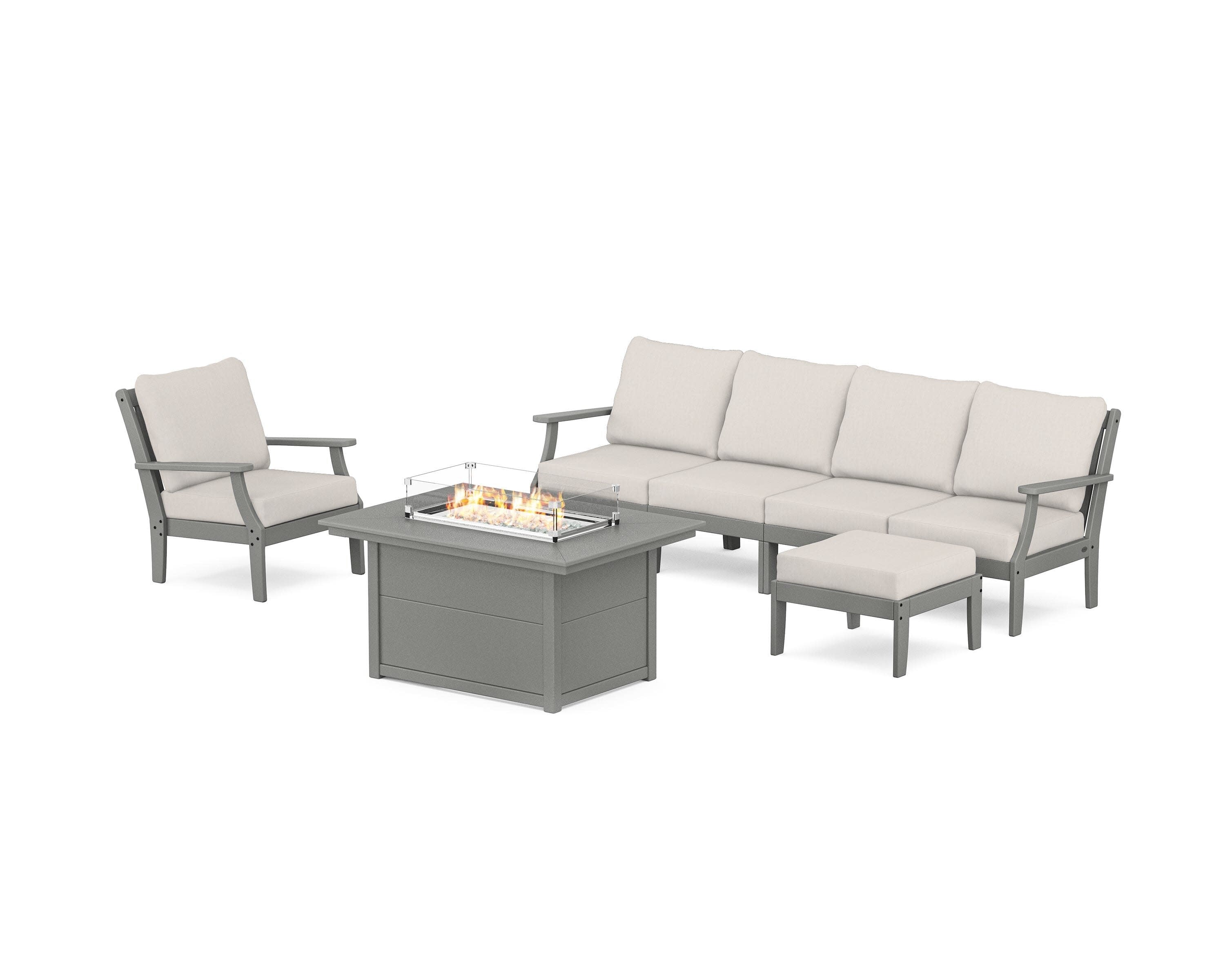 Braxton Sectional Lounge and Fire Pit Set in Slate Grey / Cast Ash