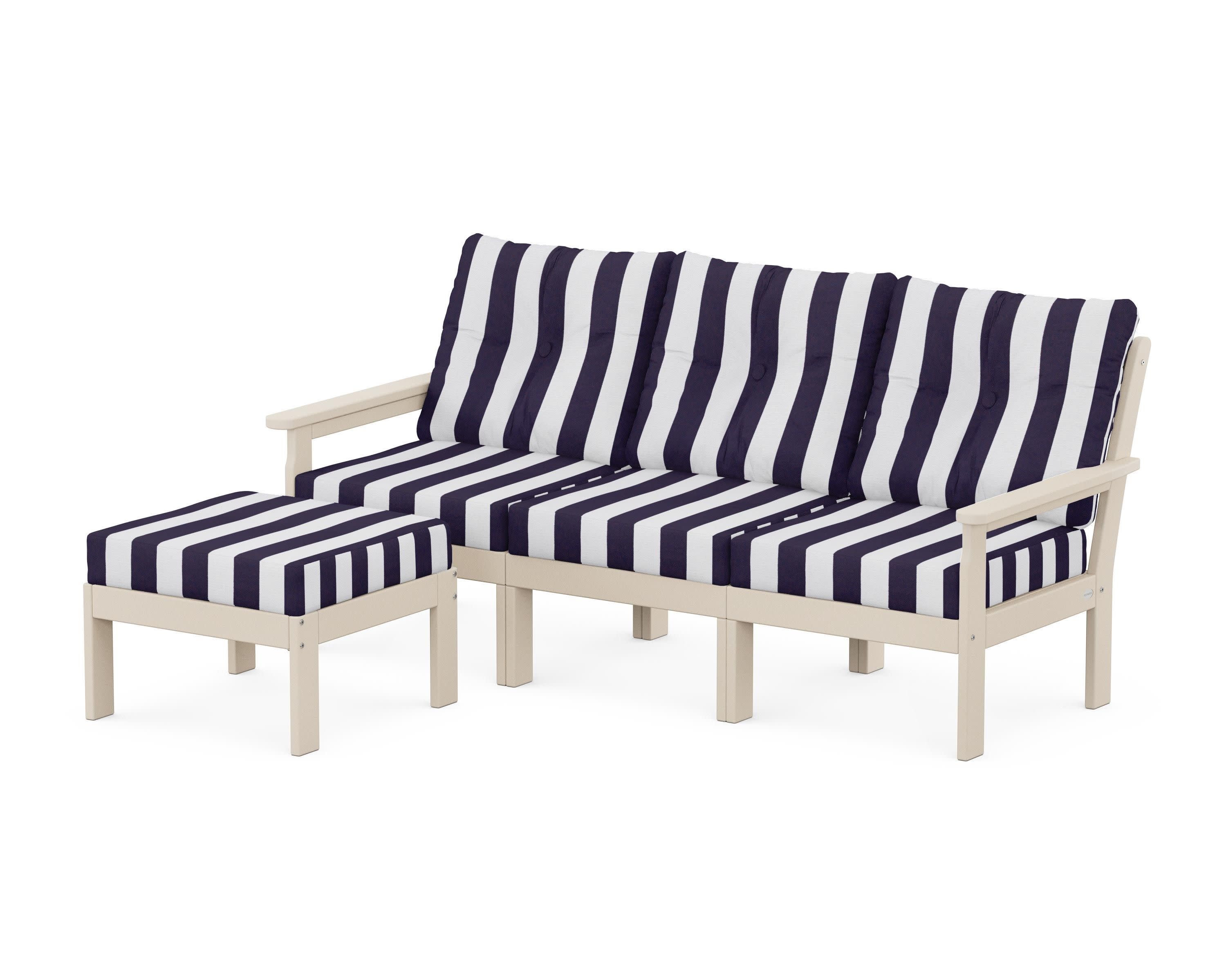 Vineyard 4-Piece Sectional with Ottoman in Sand / Cabana Stripe Navy