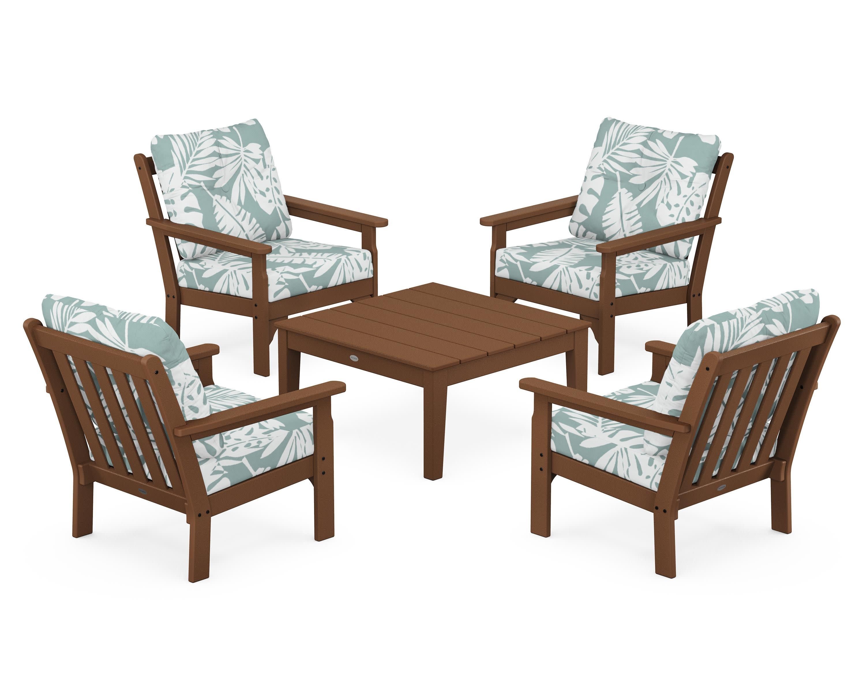 Vineyard 5-Piece Deep Seating Conversation Set in Teak / Leaf Glacier Spa