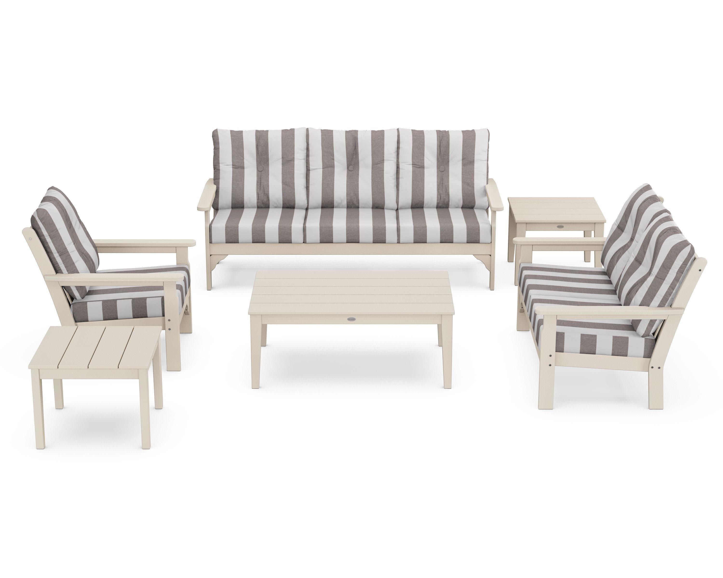 Vineyard 6-Piece Deep Seating Set in Sand / Cabana Stripe Grey Mist
