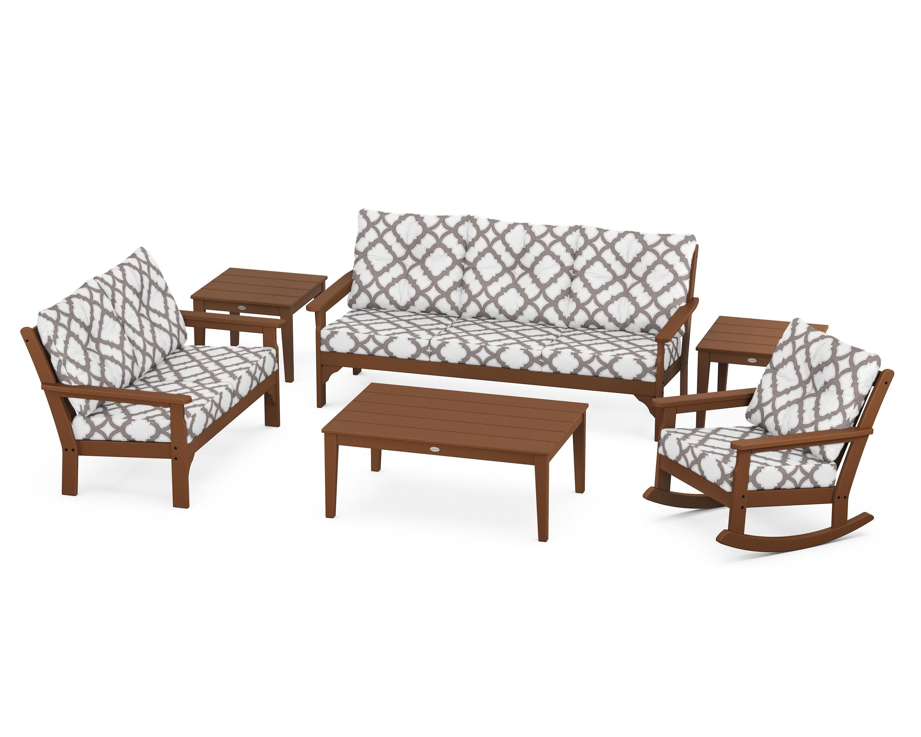 Vineyard 6-Piece Deep Seating Set in Teak / Trellis Grey Mist