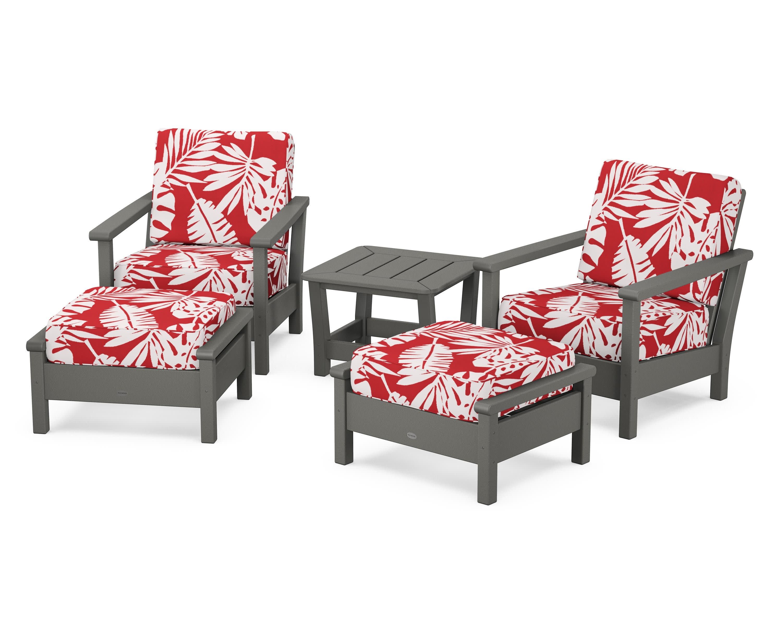 Harbour 5-Piece Deep Seating Chair Set in Slate Grey / Leaf Crimson
