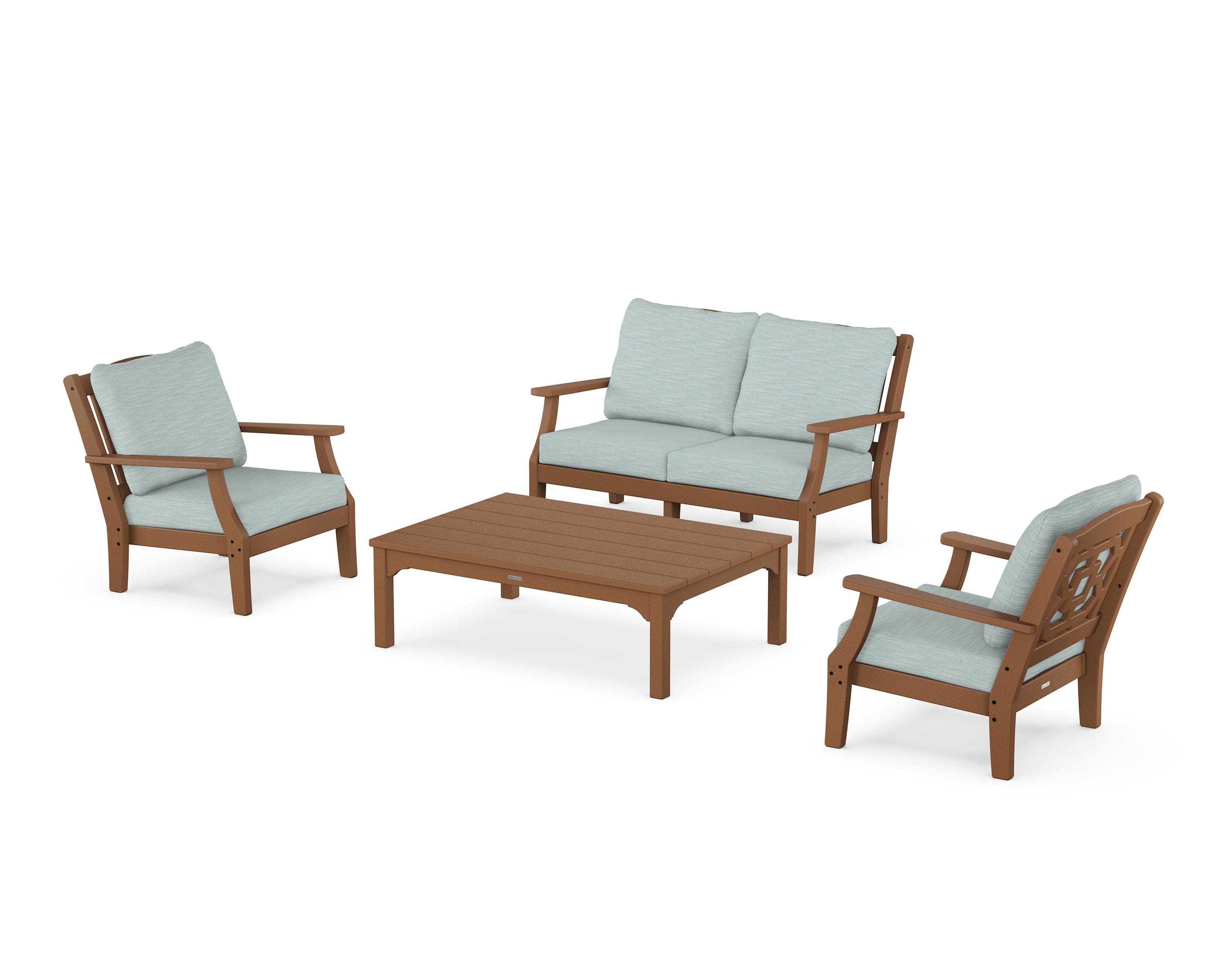 Chinoiserie 4-Piece Deep Seating Set with Loveseat in Teak / Soothe Mist