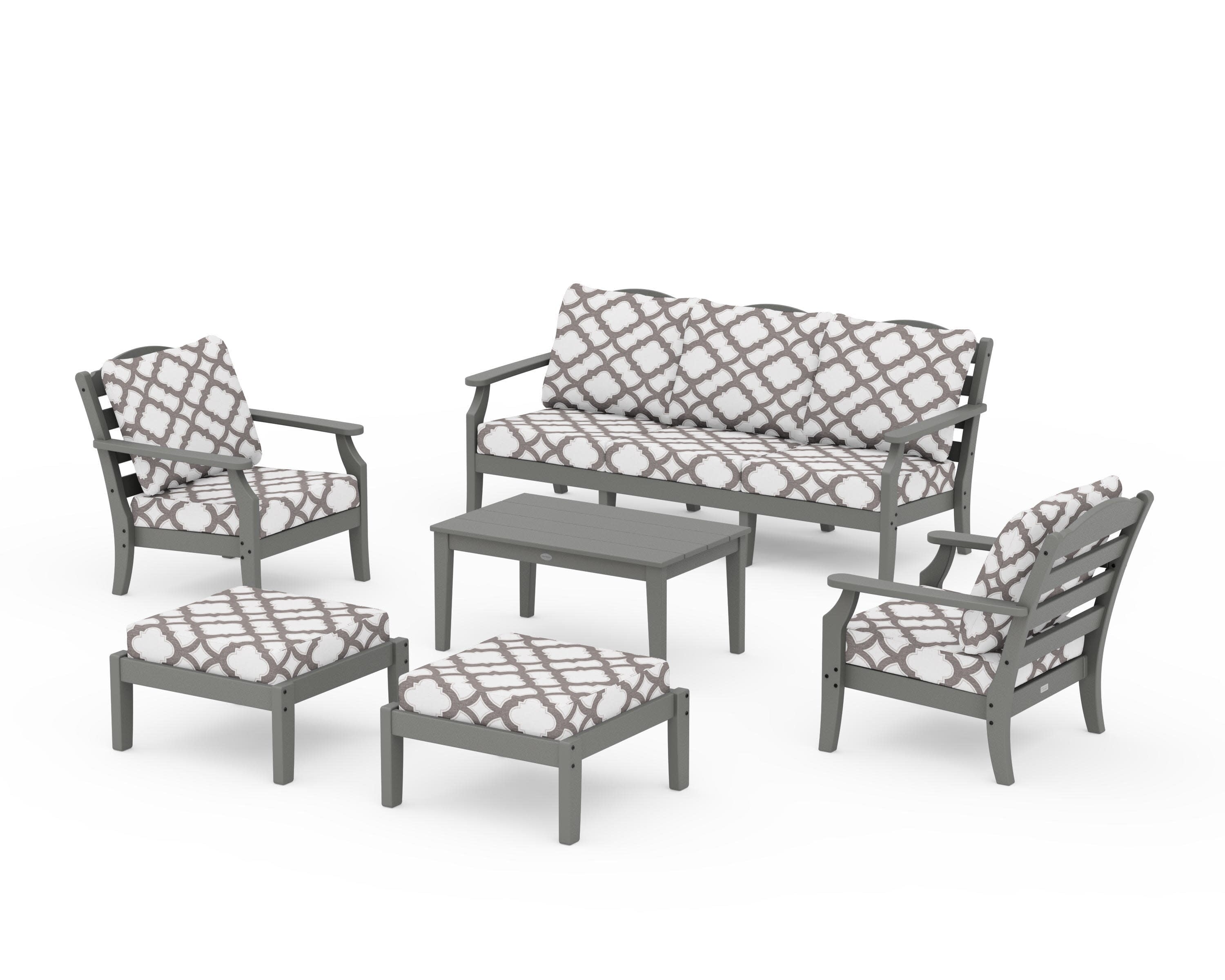 Savannah 6-Piece Lounge Sofa Set in Slate Grey / Trellis Grey Mist