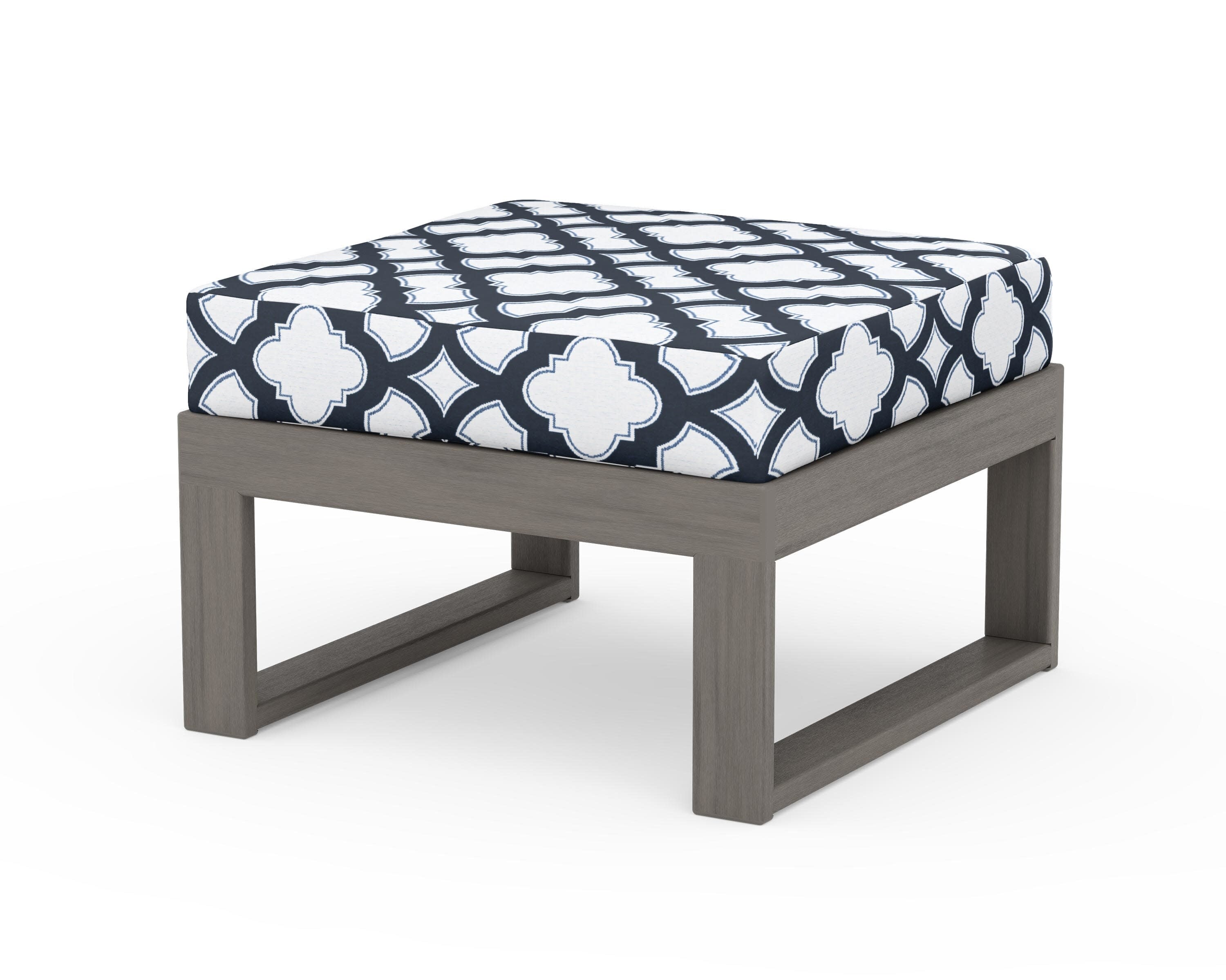Modular Ottoman - Modern in Driftwood / Trellis Marine Indigo