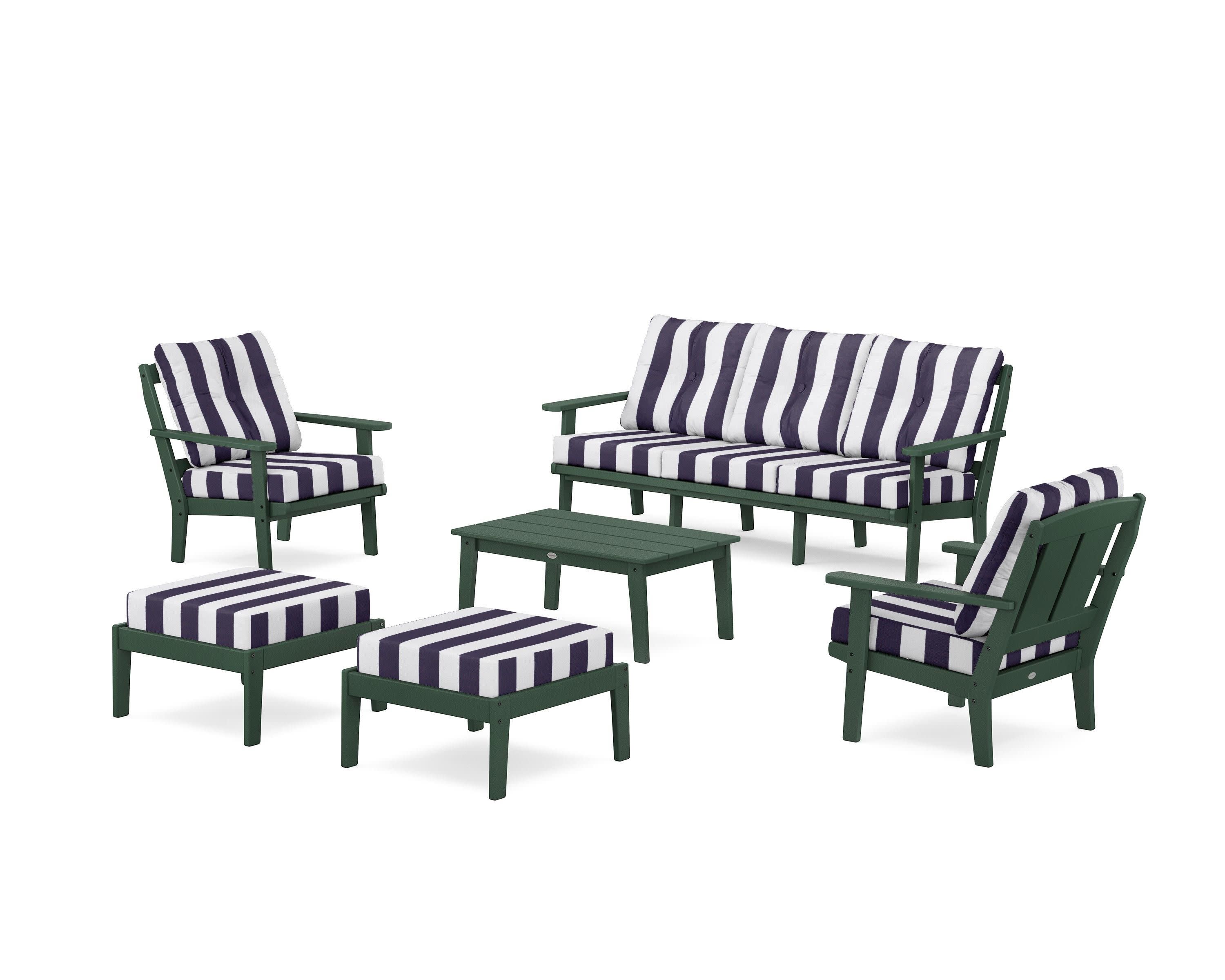 Mission 6-Piece Lounge Sofa Set in Green / Cabana Stripe Navy