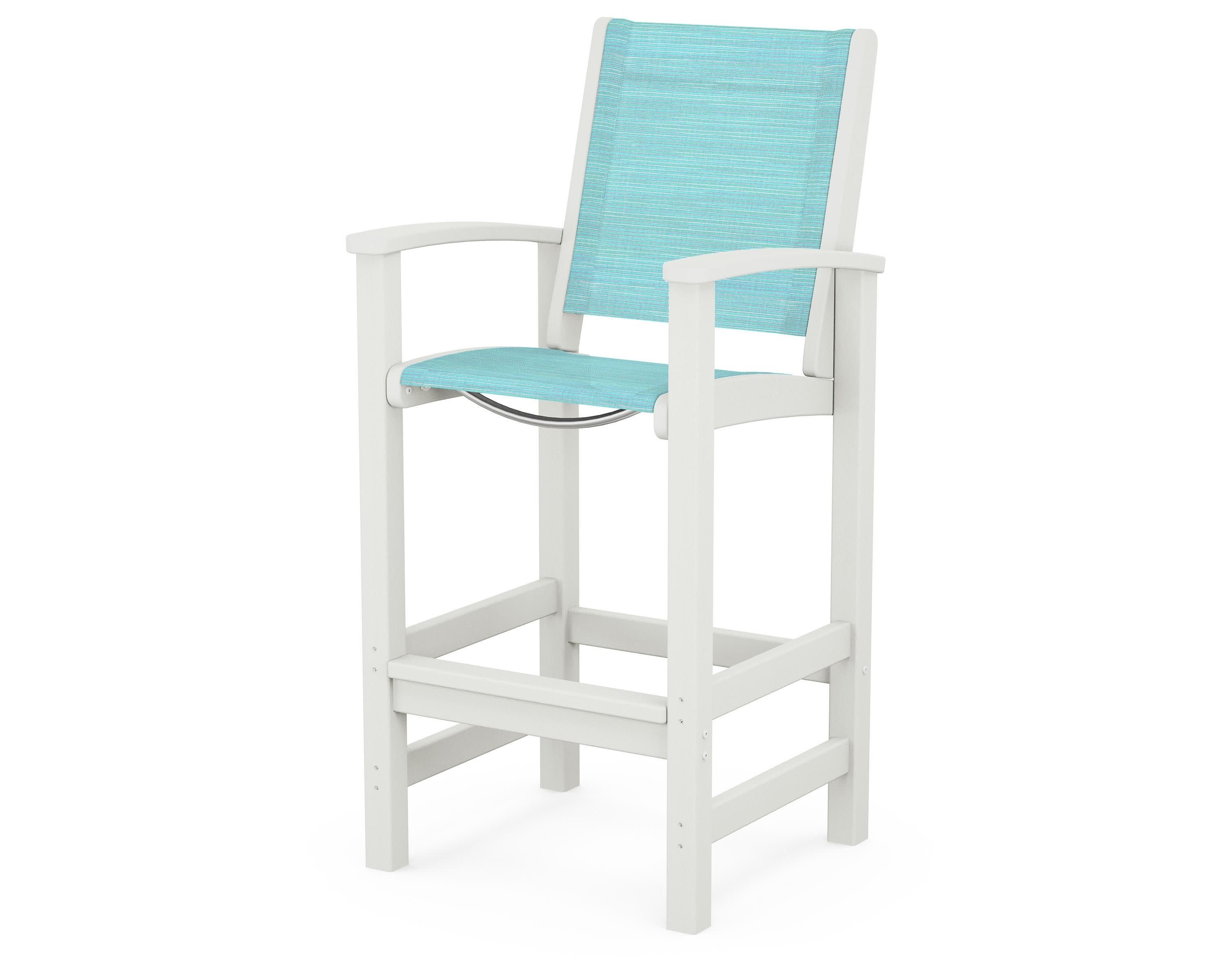 Coastal Bar Chair in Vintage White / Dupioni Aquamarine Sling