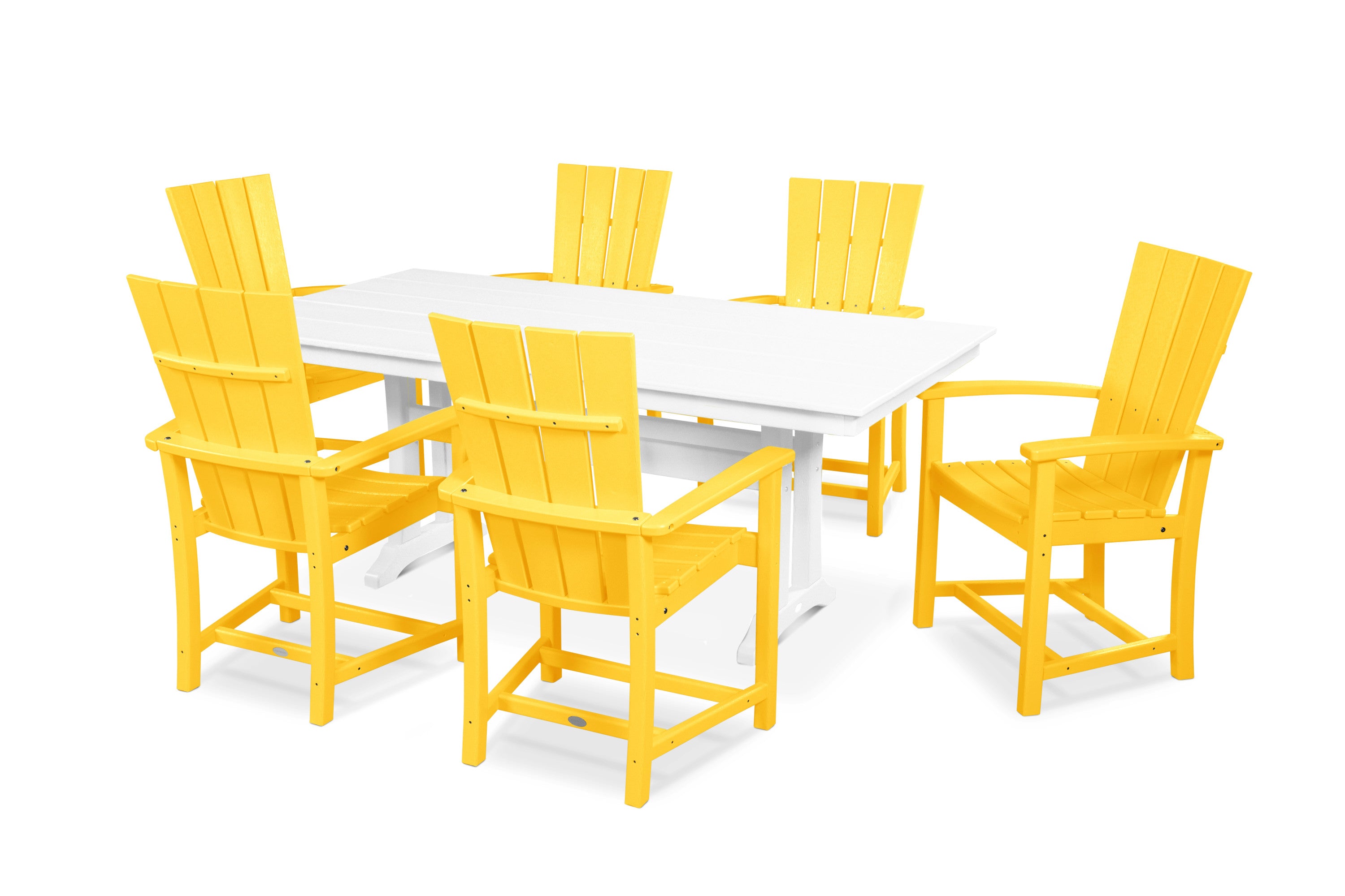 Quattro 7-Piece Farmhouse Dining Set with Trestle Legs in Lemon / White