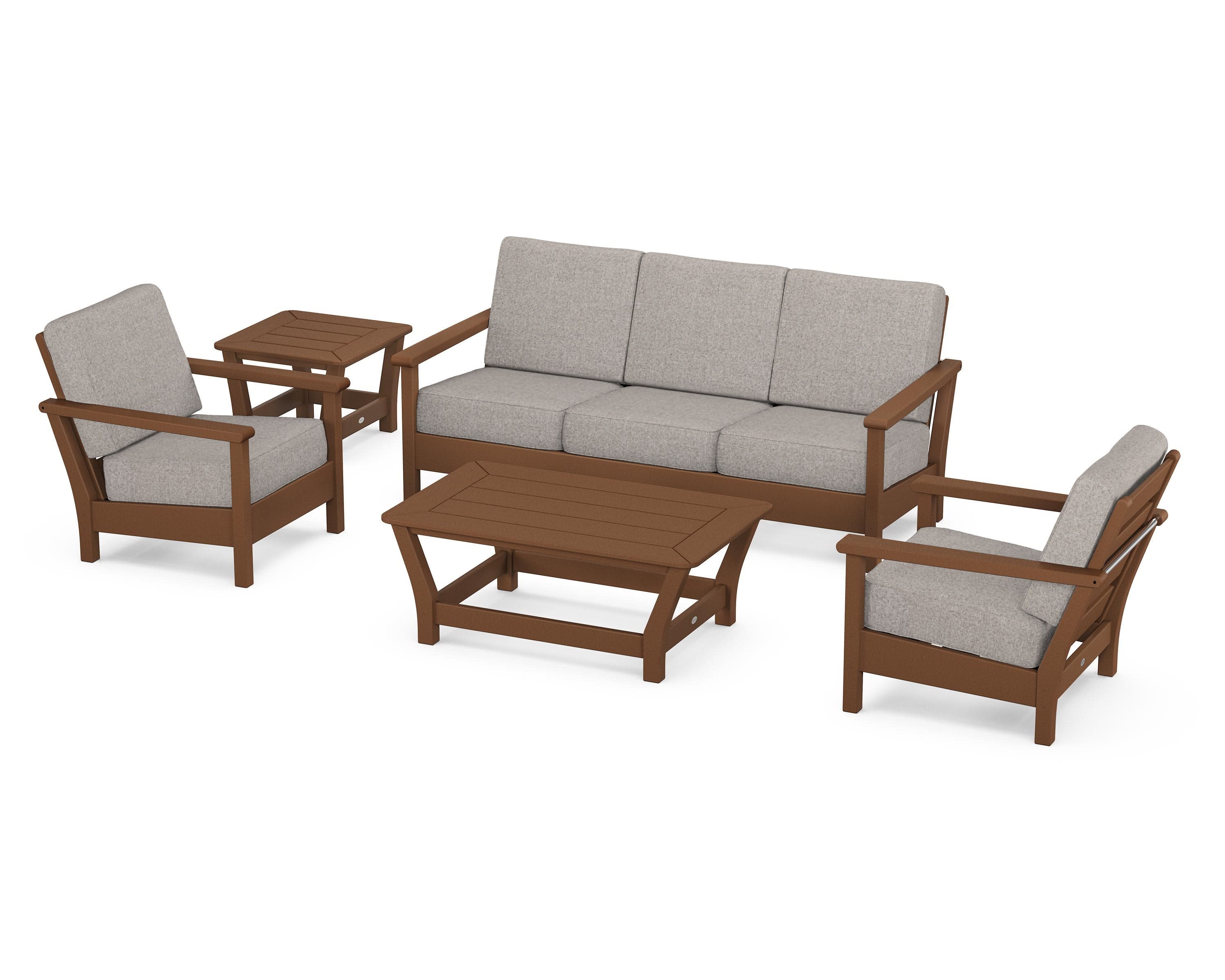 Harbour 5-Piece Deep Seating Set in Teak / Weathered Tweed