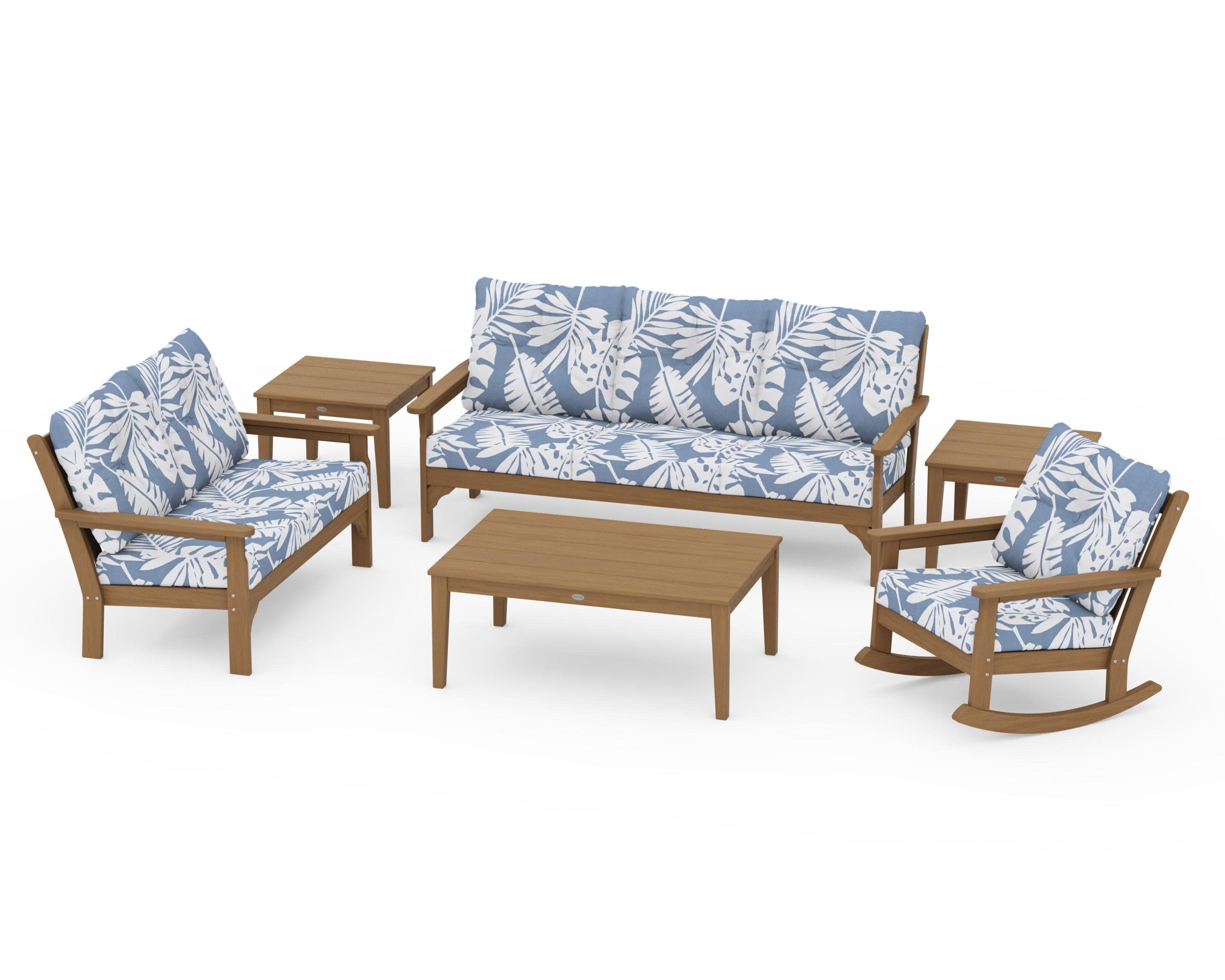 Vineyard 6-Piece Deep Seating Set in Natural / Leaf Sky Blue