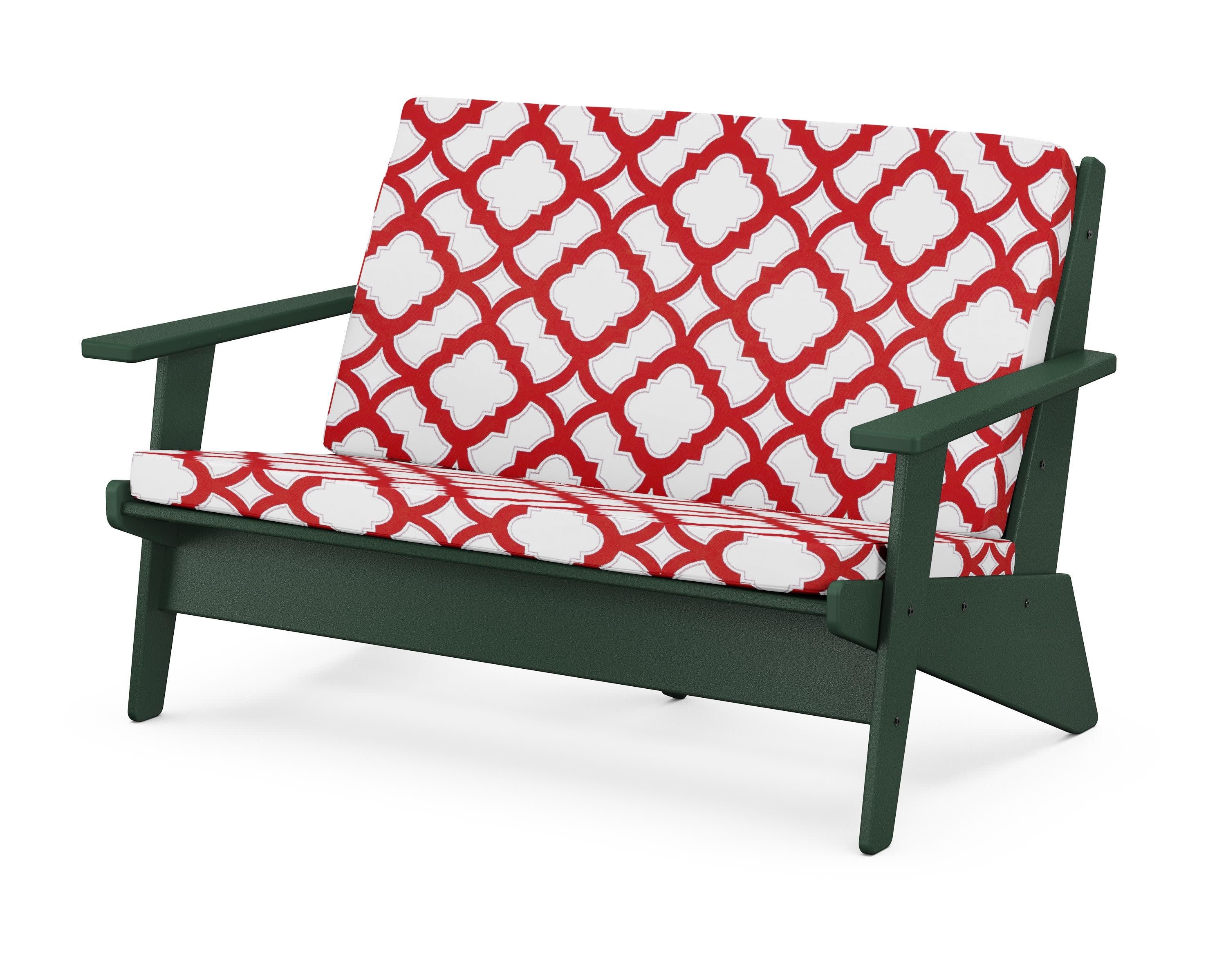 Riviera Modern Lounge Loveseat in Green / Trellis Crimson